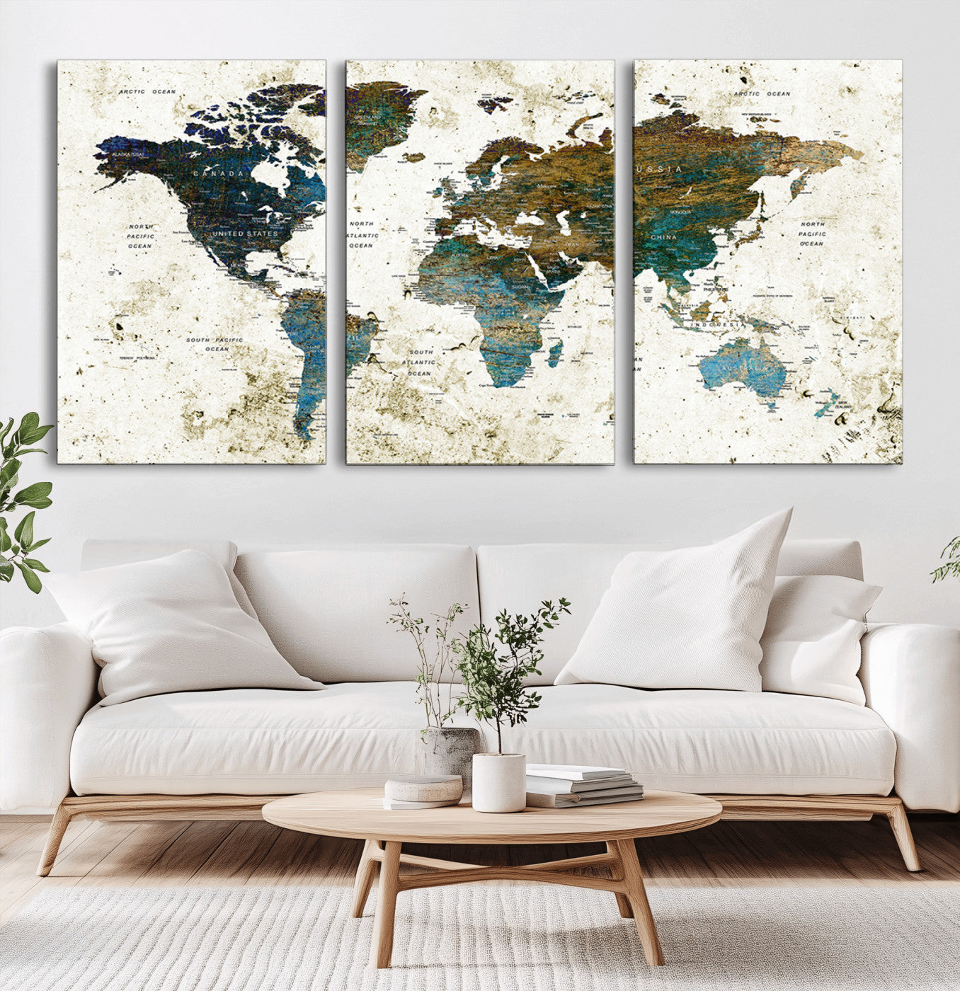 Push Pin World Map Canvas Print – Framed Wall Art for Couples to Track Their Travels – Anniversary Gift or Home Adventure Decor