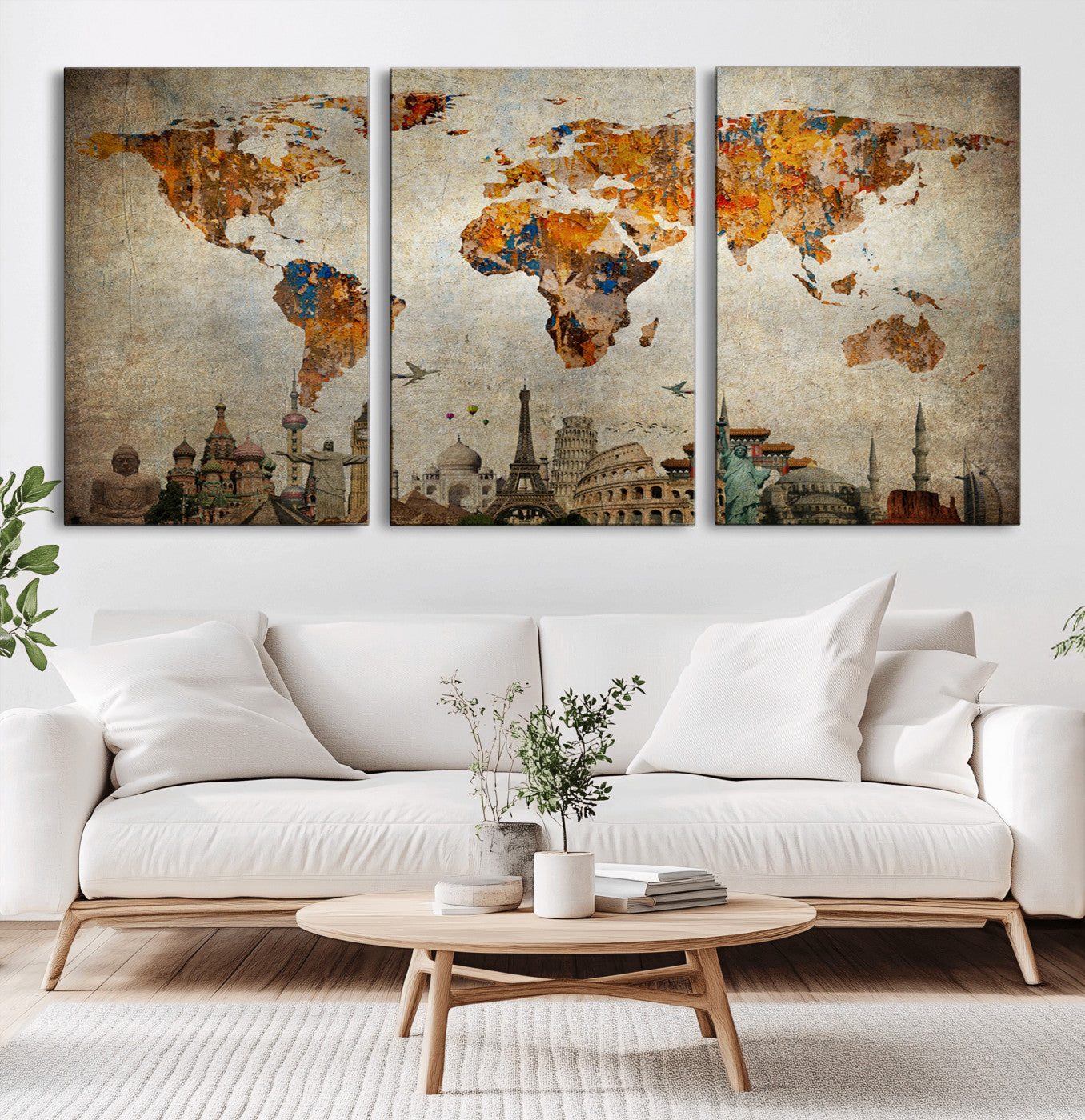 Push Pin World Map Canvas Print – Framed Wall Art for Couples to Track Their Travels – Anniversary Gift or Home Adventure Decor
