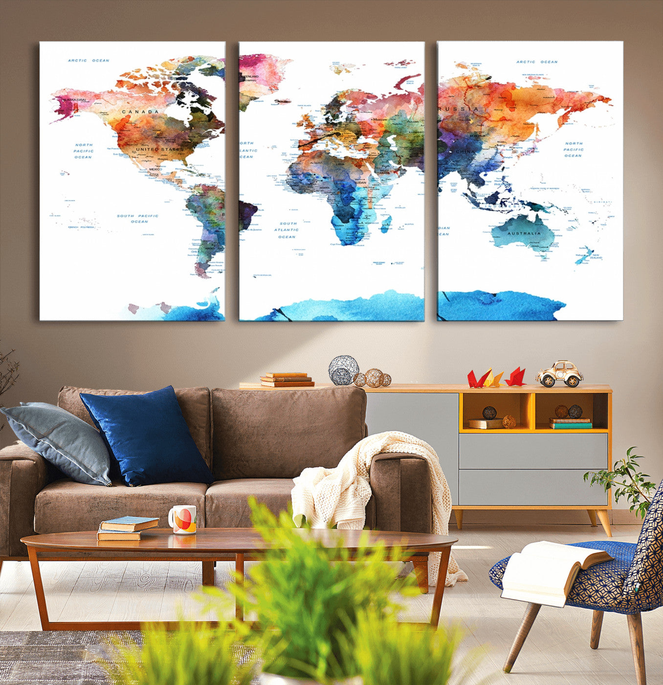 Push Pin World Map Canvas Print – Framed Wall Art for Couples to Track Their Travels – Anniversary Gift or Home Adventure Decor