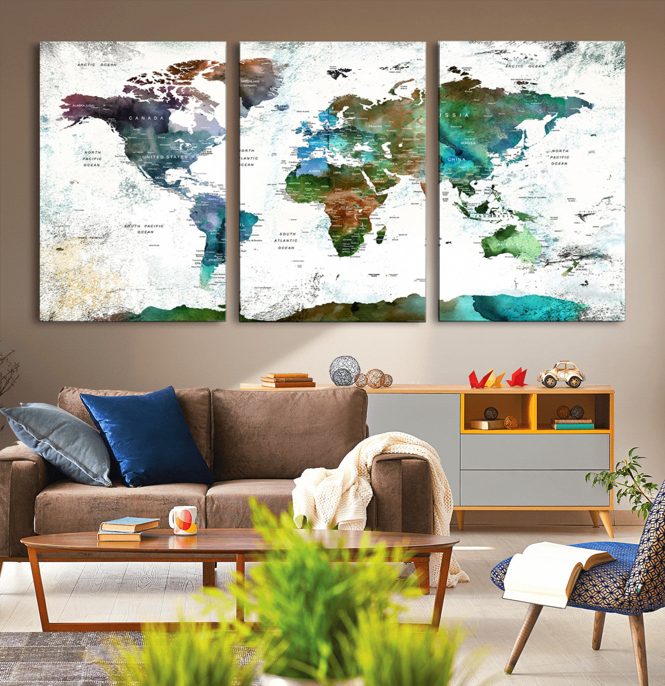 Push Pin World Map Canvas Print – Framed Wall Art for Couples to Track Their Travels – Anniversary Gift or Home Adventure Decor