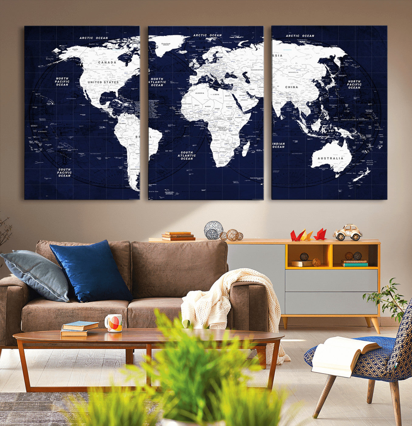 Push Pin World Map Canvas Print – Framed Wall Art for Couples to Track Their Travels – Anniversary Gift or Home Adventure Decor