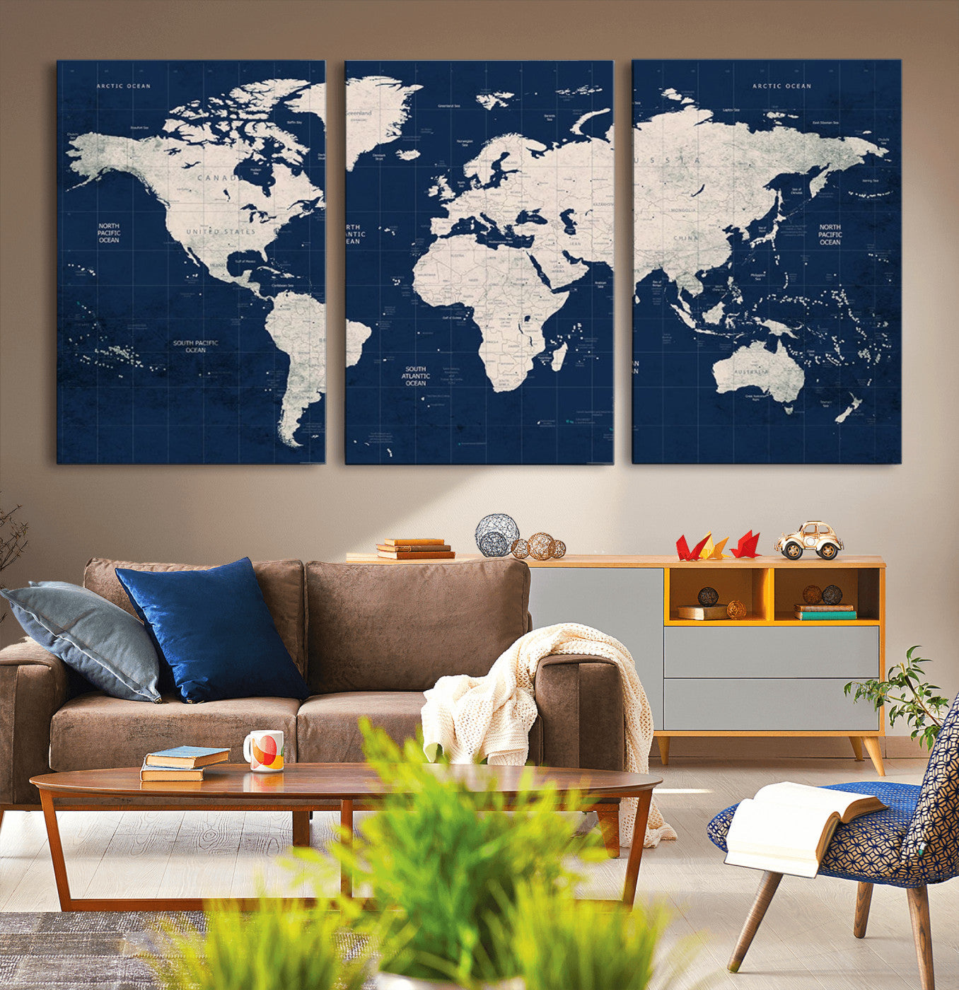 Push Pin World Map Canvas Print – Framed Wall Art for Couples to Track Their Travels – Anniversary Gift or Home Adventure Decor