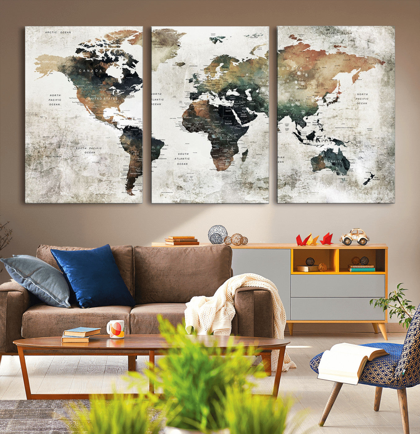 Push Pin World Map Canvas Print – Framed Wall Art for Couples to Track Their Travels – Anniversary Gift or Home Adventure Decor