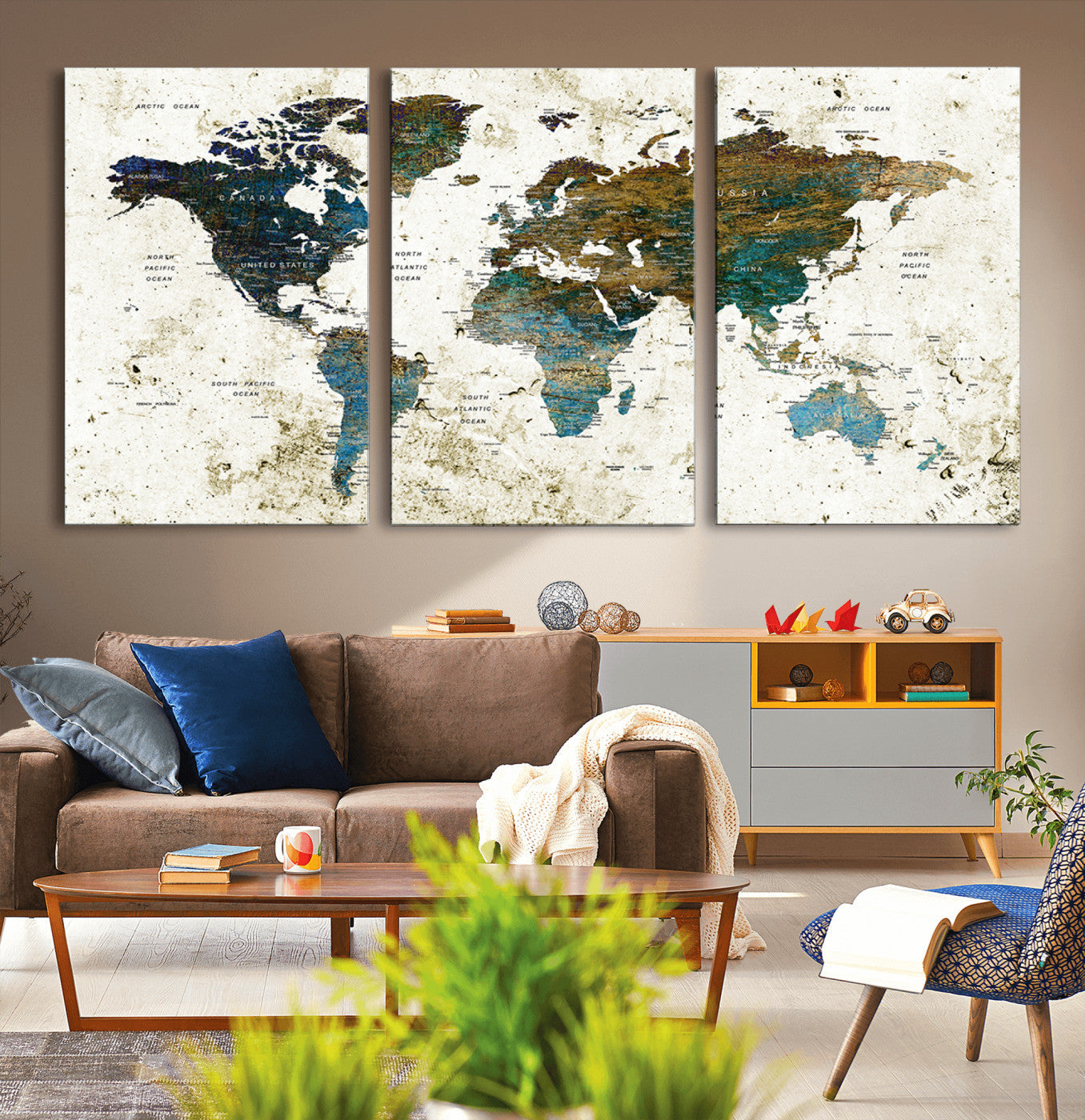 Push Pin World Map Canvas Print – Framed Wall Art for Couples to Track Their Travels – Anniversary Gift or Home Adventure Decor