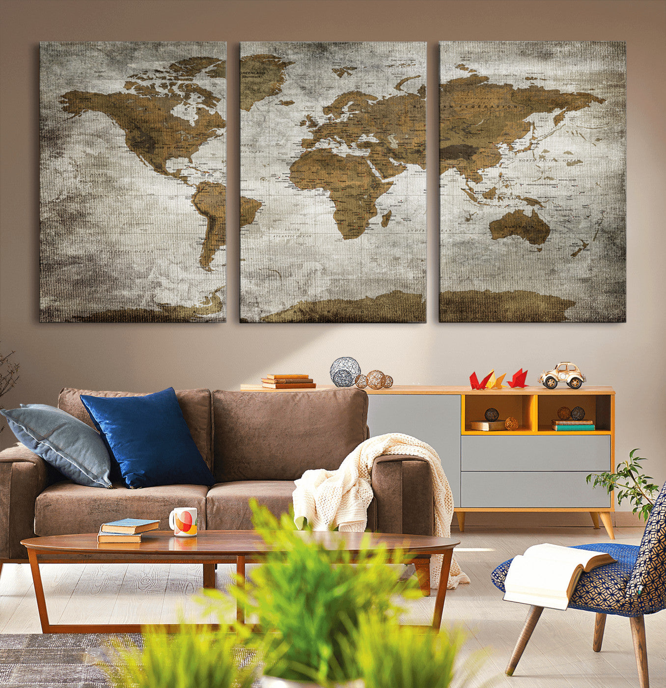 Push Pin World Map Canvas Print – Framed Wall Art for Couples to Track Their Travels – Anniversary Gift or Home Adventure Decor