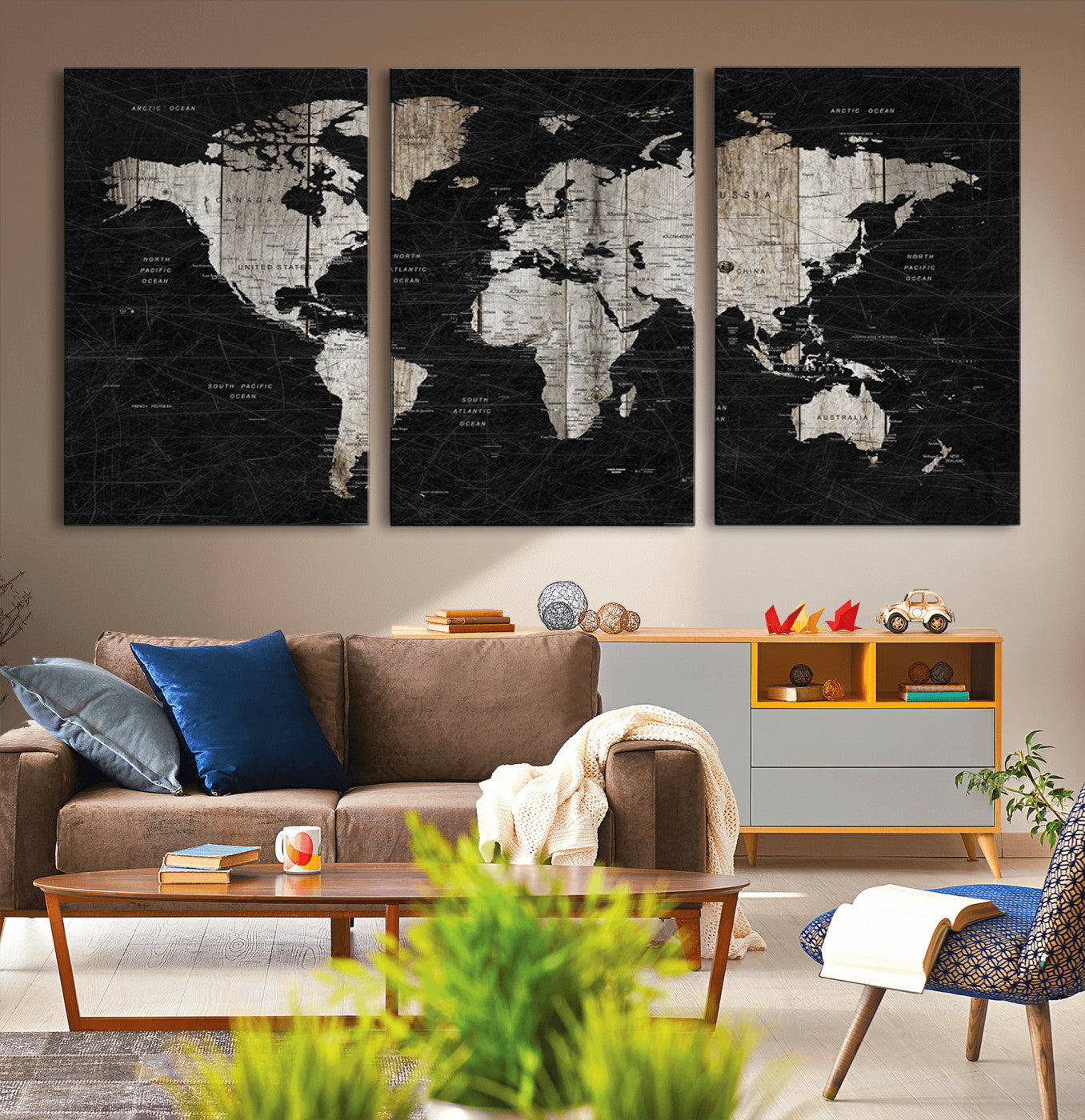 Push Pin World Map Canvas Print – Framed Wall Art for Couples to Track Their Travels – Anniversary Gift or Home Adventure Decor