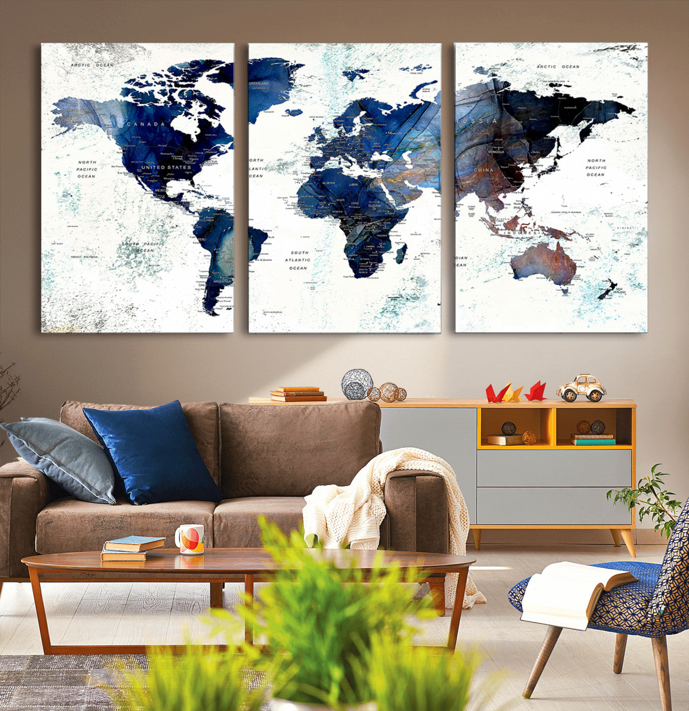 Push Pin World Map Canvas Print – Framed Wall Art for Couples to Track Their Travels – Anniversary Gift or Home Adventure Decor
