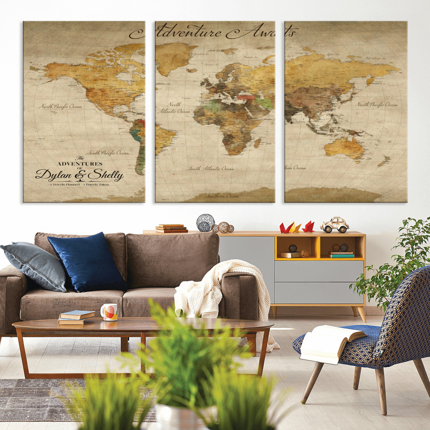 50298017-MGV-CV-36X24-Personalized World Map Print, Customizable Push Pin Framed World Map Print on Canvas - Custom Quote on Map Print