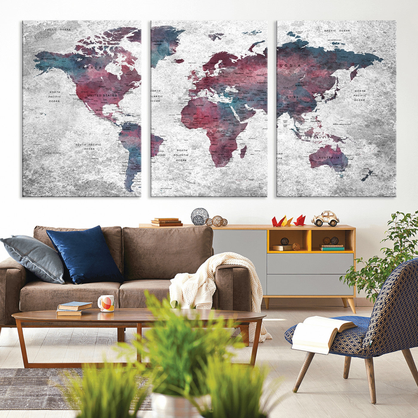 Push Pin World Map Canvas Print – Framed Wall Art for Couples to Track Their Travels – Anniversary Gift or Home Adventure Decor