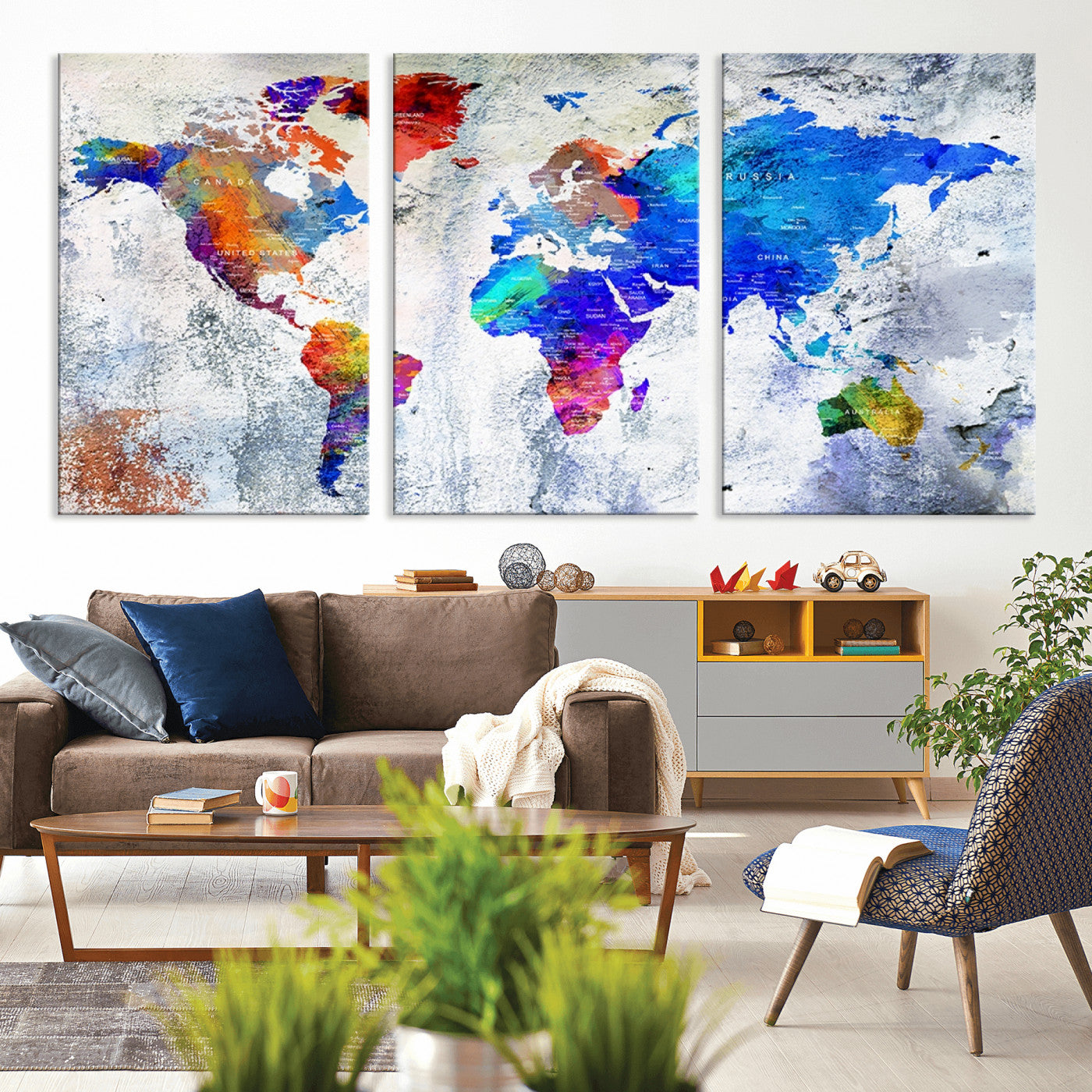 Push Pin World Map Canvas Print – Framed Wall Art for Couples to Track Their Travels – Anniversary Gift or Home Adventure Decor