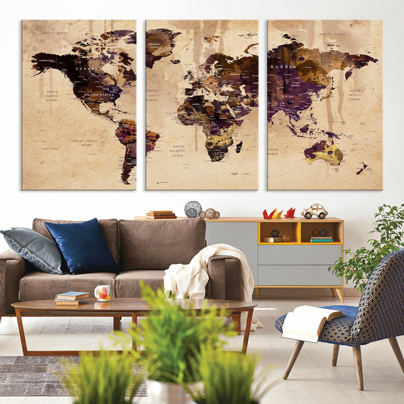 Push Pin World Map Canvas Print – Framed Wall Art for Couples to Track Their Travels – Anniversary Gift or Home Adventure Decor