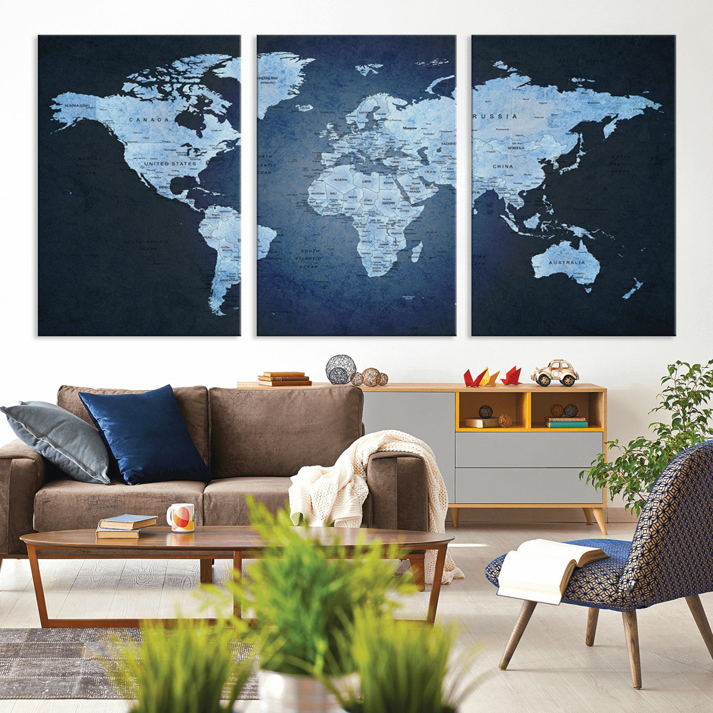 Push Pin World Map Canvas Print – Framed Wall Art for Couples to Track Their Travels – Anniversary Gift or Home Adventure Decor