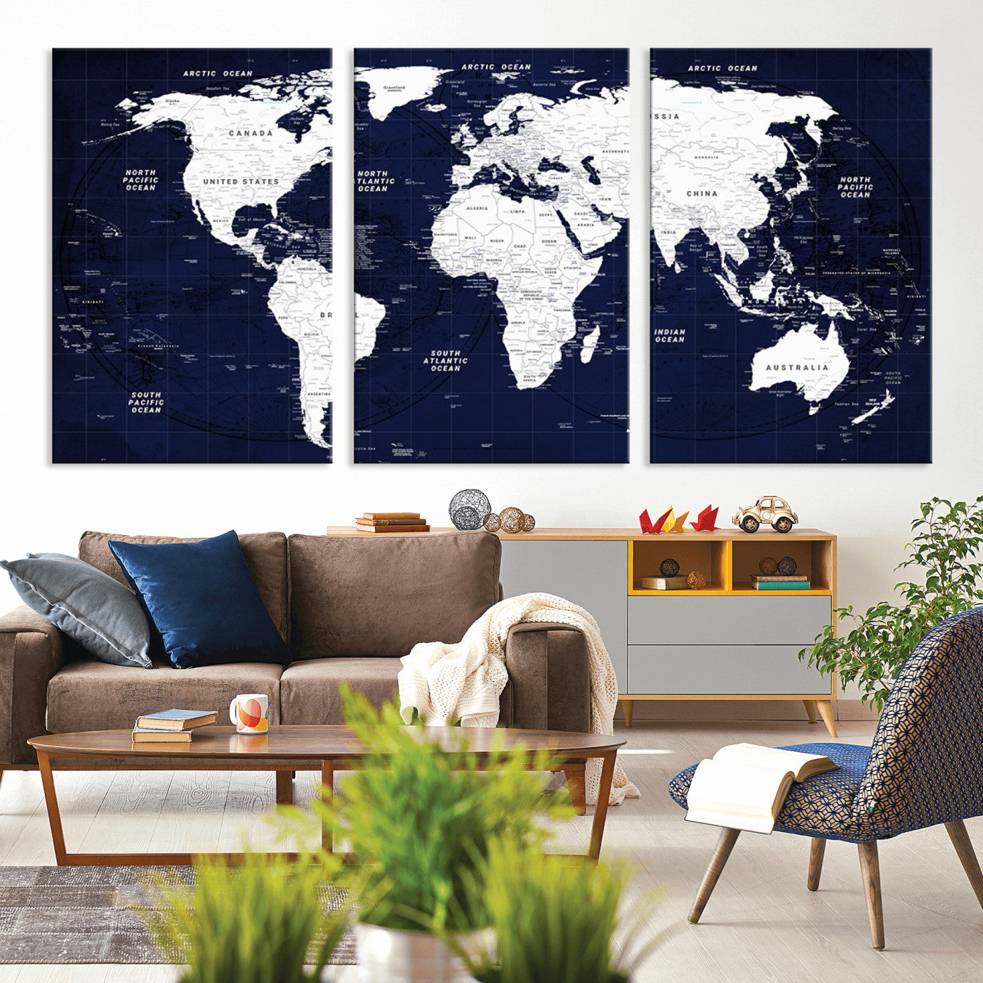 Push Pin World Map Canvas Print – Framed Wall Art for Couples to Track Their Travels – Anniversary Gift or Home Adventure Decor