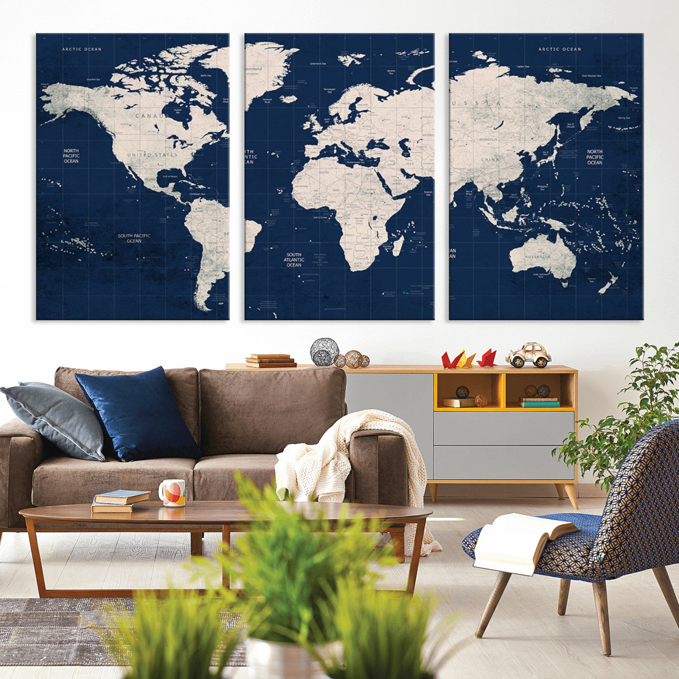 Push Pin World Map Canvas Print – Framed Wall Art for Couples to Track Their Travels – Anniversary Gift or Home Adventure Decor