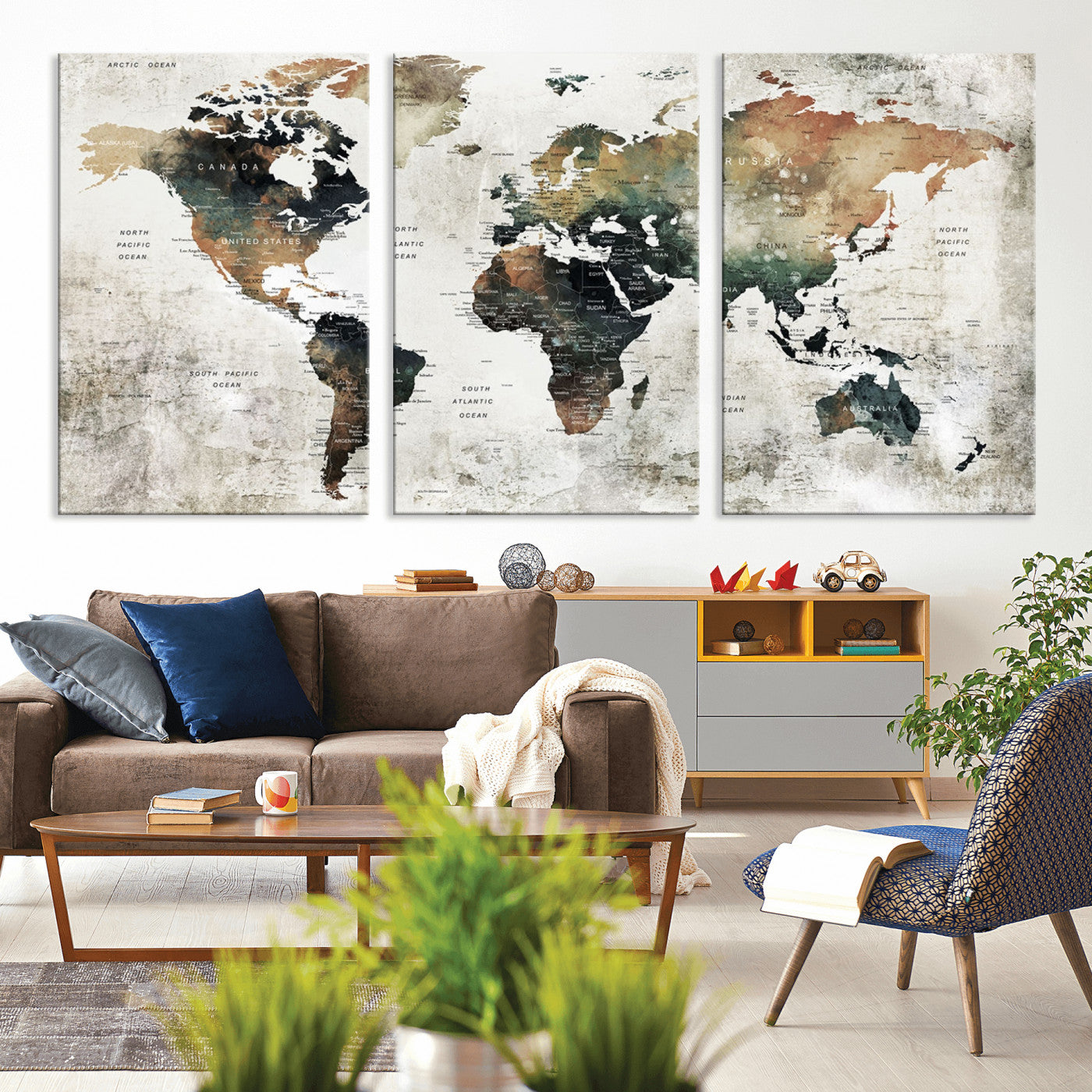 Push Pin World Map Canvas Print – Framed Wall Art for Couples to Track Their Travels – Anniversary Gift or Home Adventure Decor