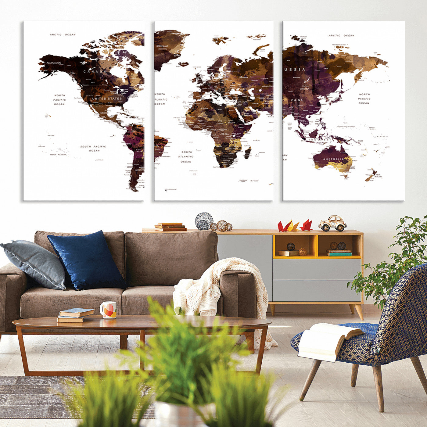 Push Pin World Map Canvas Print – Framed Wall Art for Couples to Track Their Travels – Anniversary Gift or Home Adventure Decor