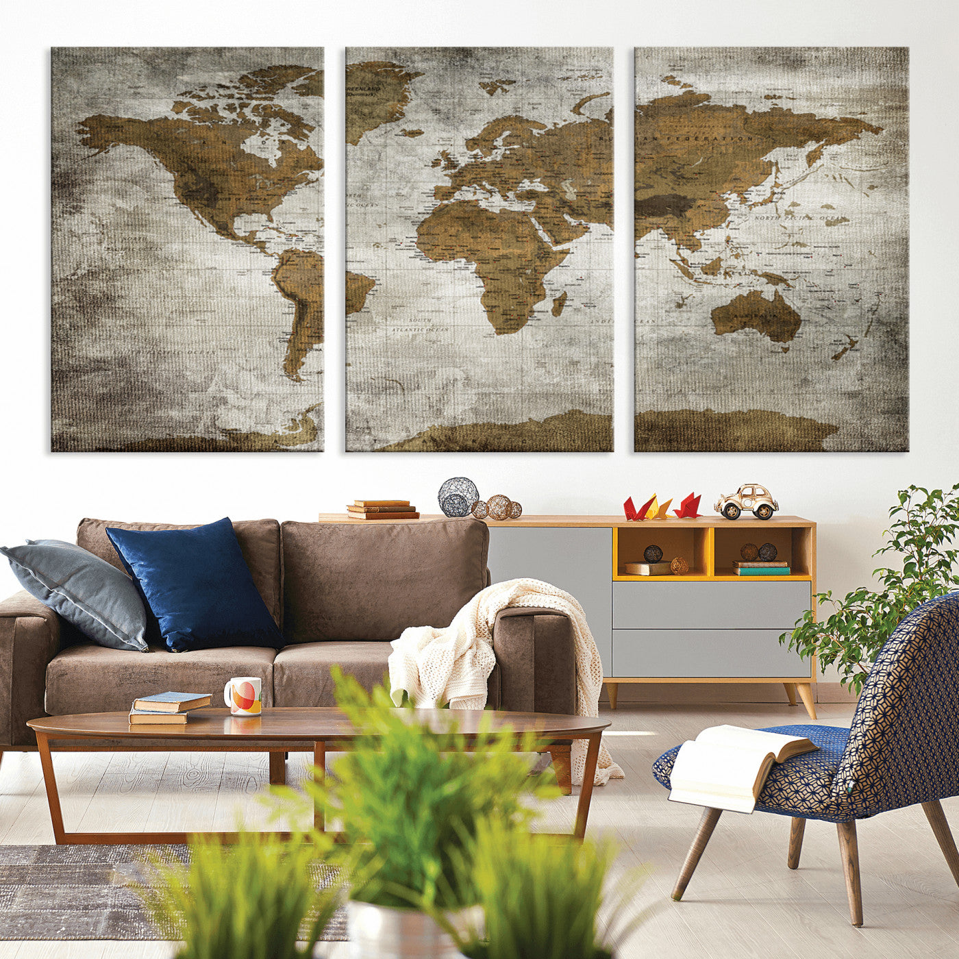 Push Pin World Map Canvas Print – Framed Wall Art for Couples to Track Their Travels – Anniversary Gift or Home Adventure Decor
