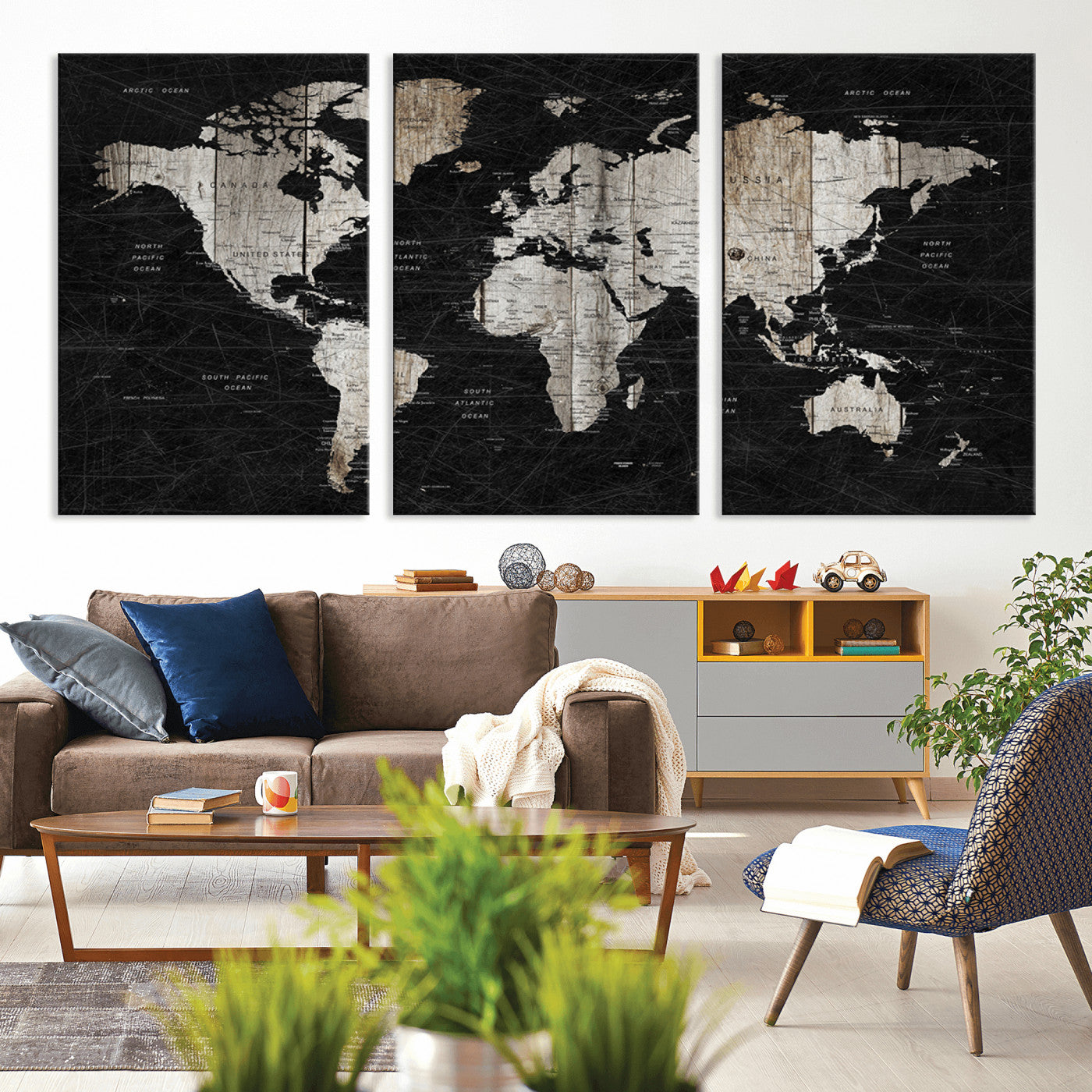 Push Pin World Map Canvas Print – Framed Wall Art for Couples to Track Their Travels – Anniversary Gift or Home Adventure Decor