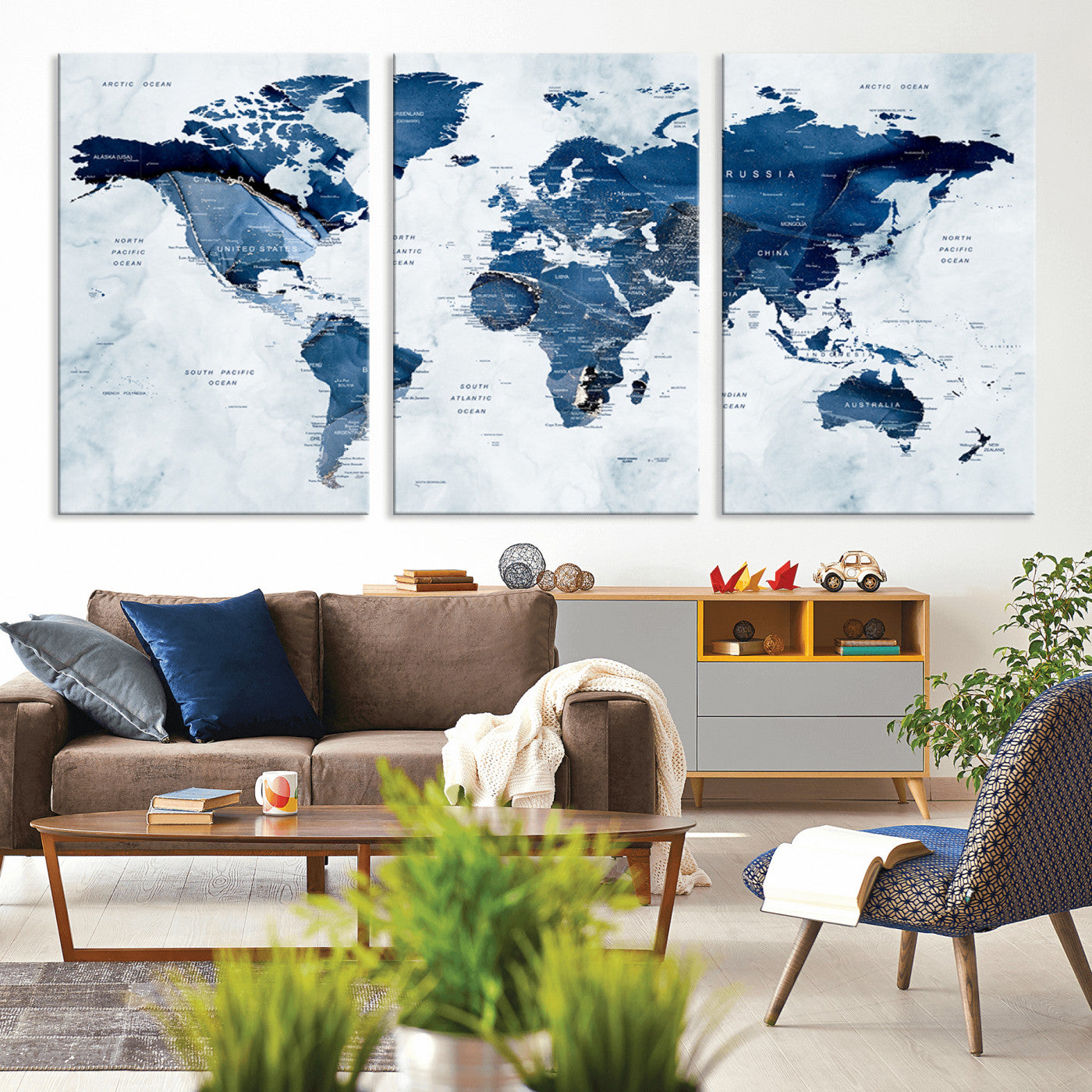 Push Pin World Map Canvas Print – Framed Wall Art for Couples to Track Their Travels – Anniversary Gift or Home Adventure Decor