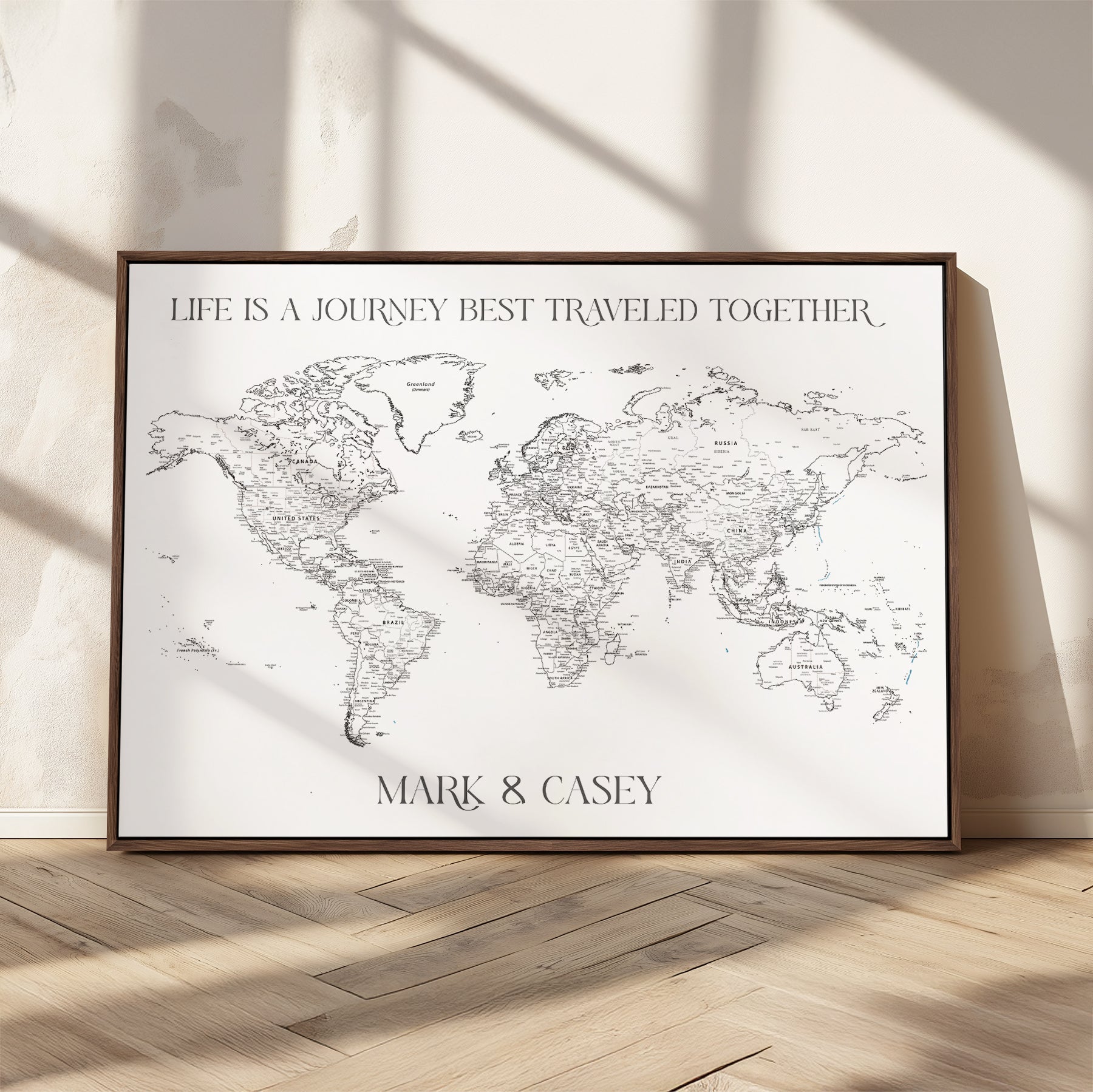 CSM02-MGV-CV-36X24-Custom Push Pin World Map Print – Personalized Canvas Wall Art for Travel Memories, Framed Gift for Couples, Anniversary or Wedding