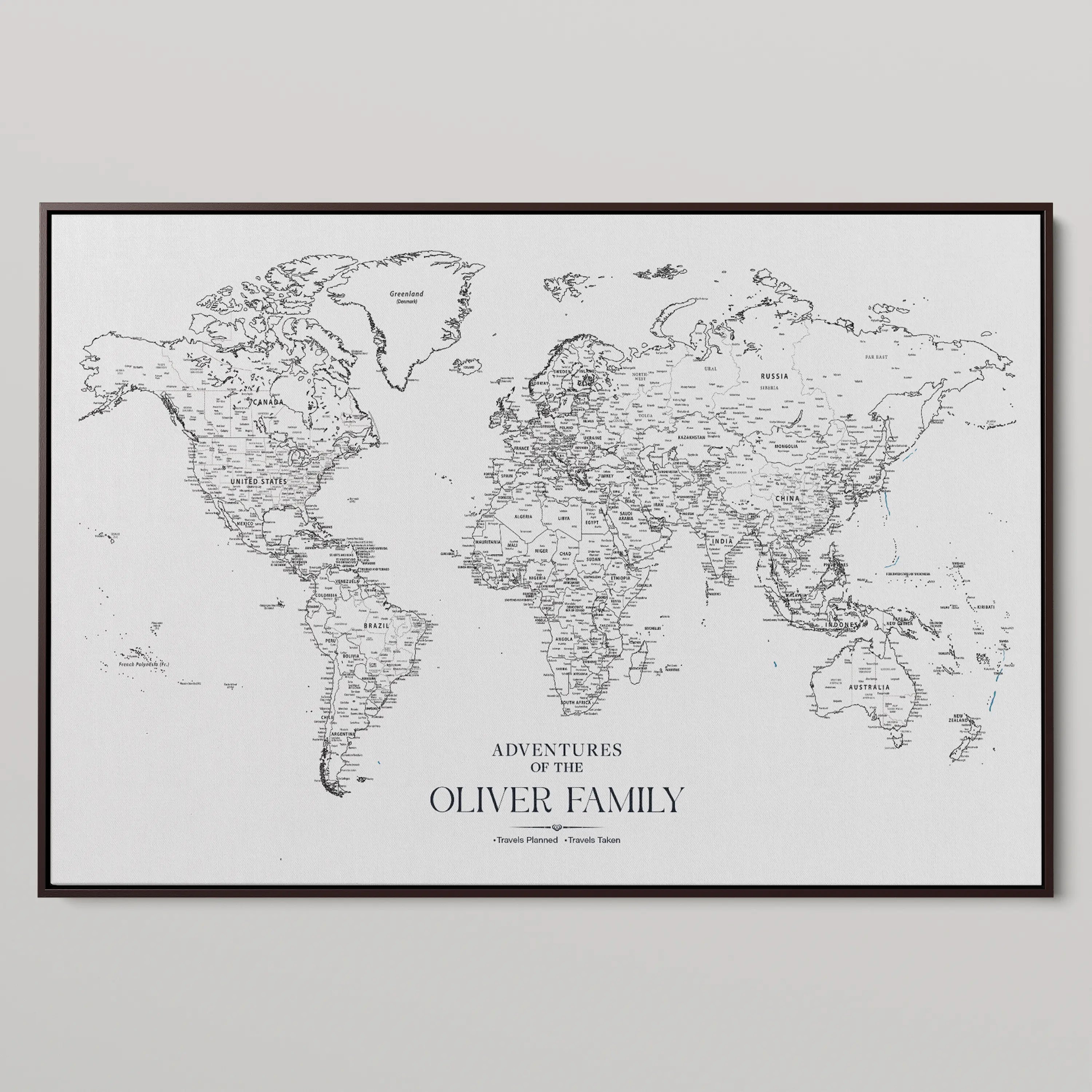 36424712-MGV-CV-36X24-Custom Push Pin World Map Print – Personalized Canvas Wall Art for Travel Memories, Framed Gift for Couples, Anniversaries, or Weddings