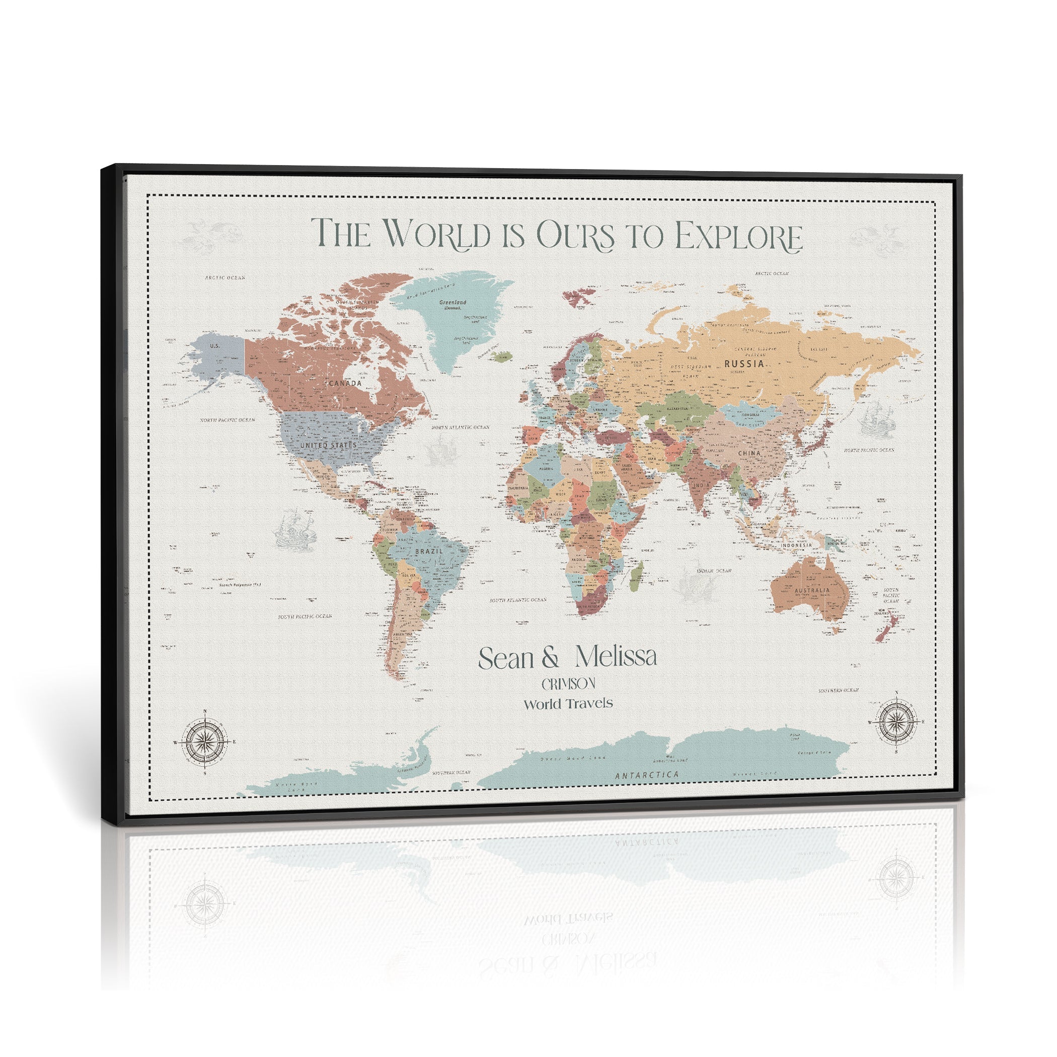 '-Custom Push Pin World Map Wall Canvas Print – Personalized Travel Tracker with Pins – Framed Large Multi-Size Canvas for Home Office Decor - H4