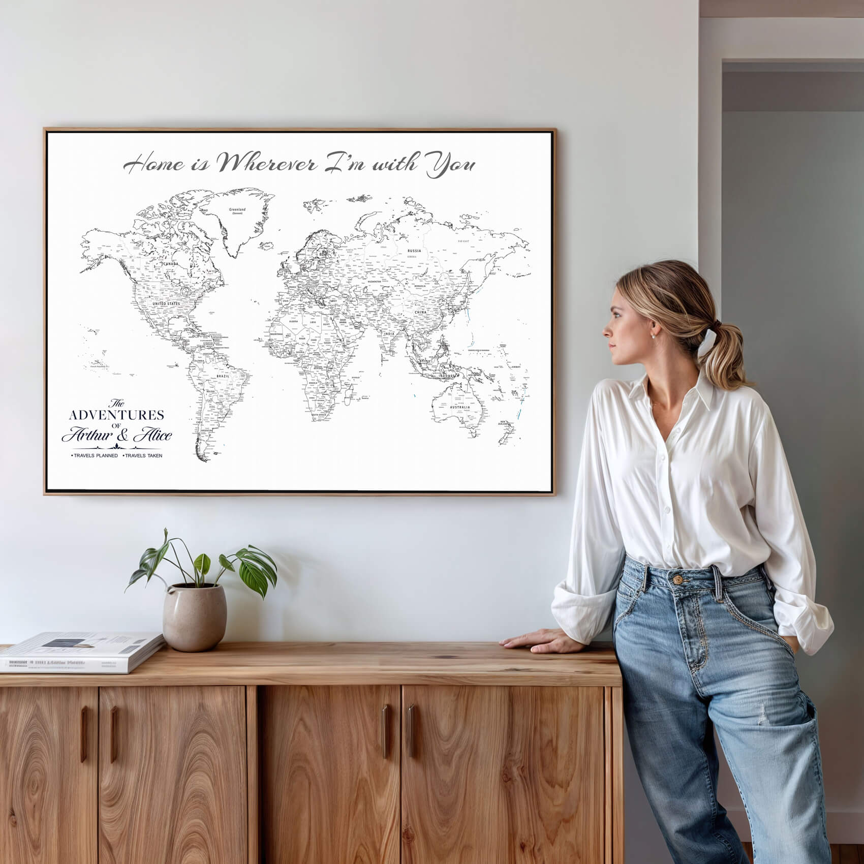 45566494-MGV-CV-36X24-Framed Personalized World Map Canvas Custom Push Pin Travel Tracker Gift