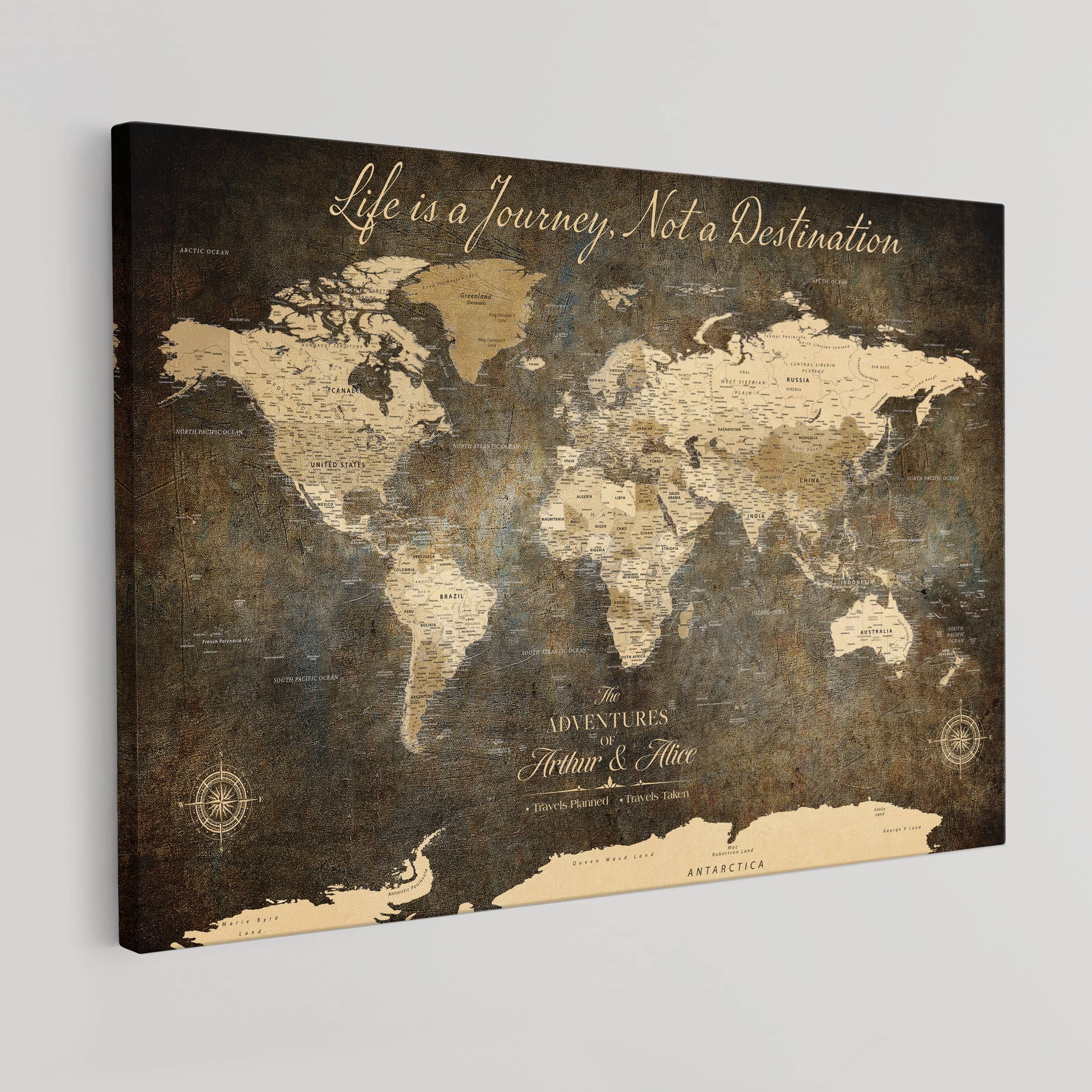 '-Personalized Push Pin World Map – Custom Framed Canvas Wall Art for Travel Memories, Couples, Anniversaries, and Adventure Gifts - H1