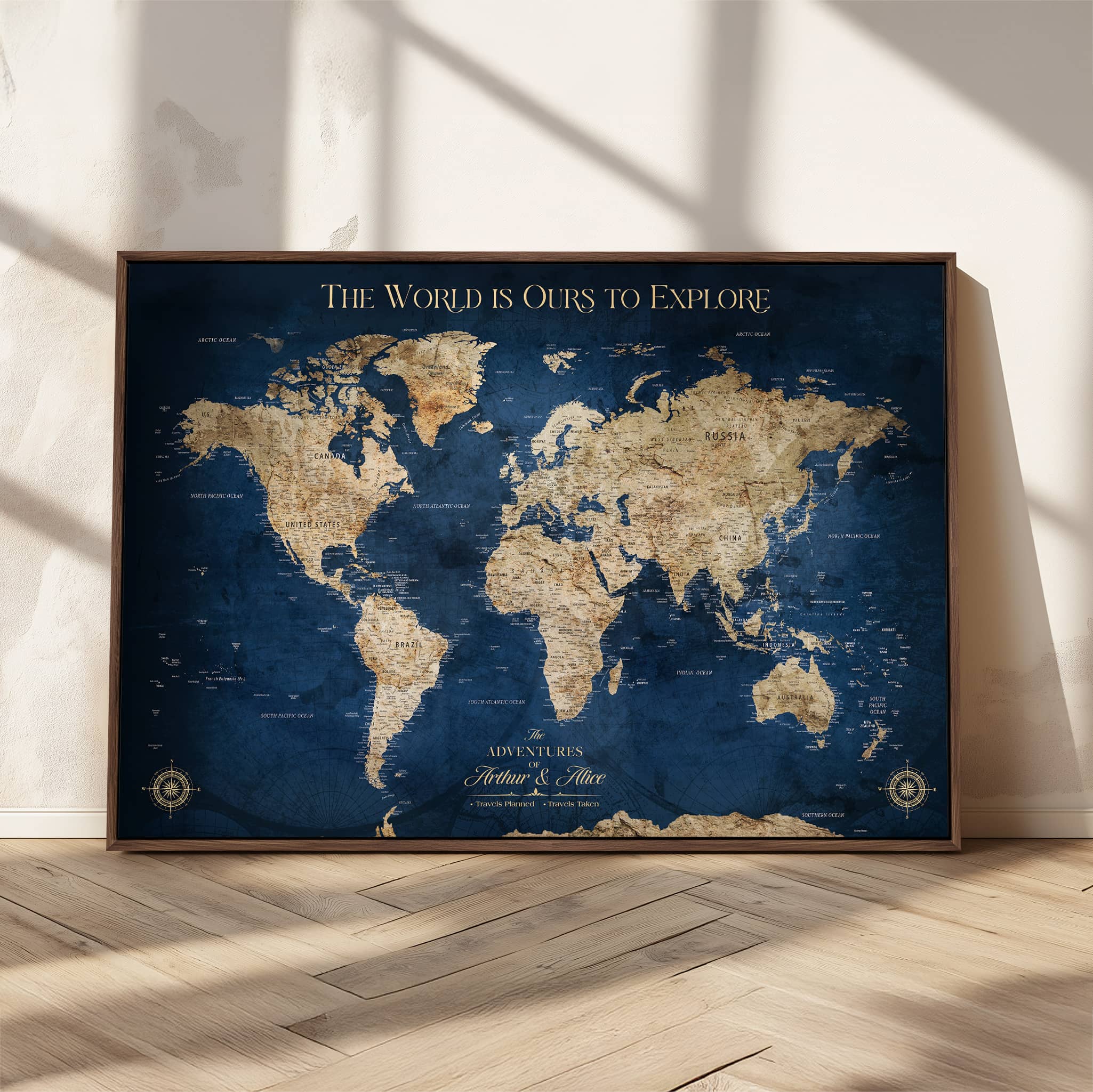 H2-Detailed-Custom Push Pin World Map Personalized Travel Tracker Canvas Gift Framed Anniversary Decor for Couples or Family Adventures - H2-1
