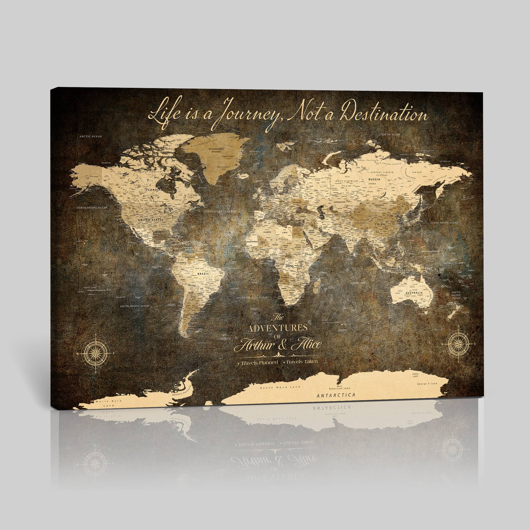 '-Personalized Push Pin World Map – Custom Framed Canvas Wall Art for Travel Memories, Couples, Anniversaries, and Adventure Gifts - H1