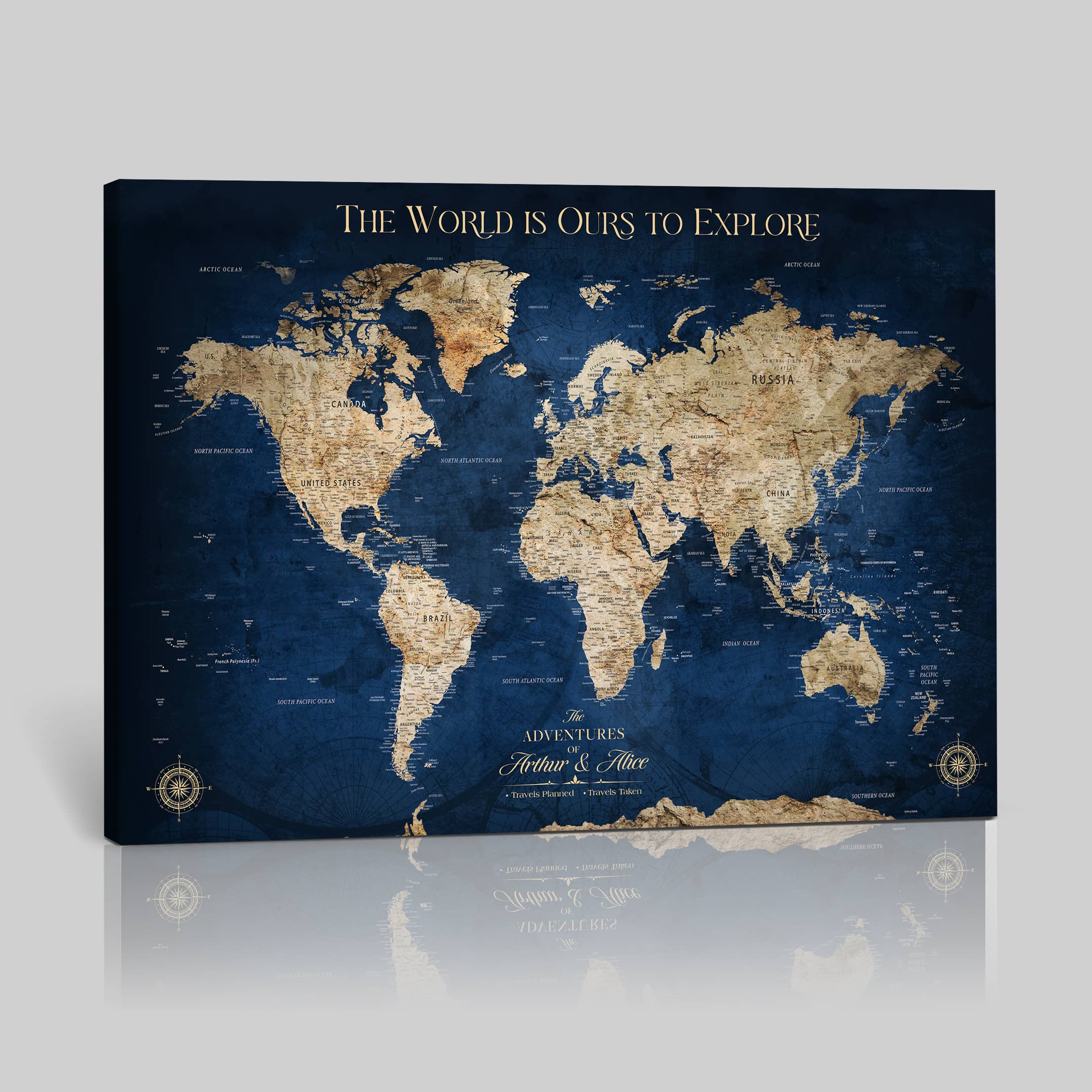 H2-Detailed-Custom Push Pin World Map Personalized Travel Tracker Canvas Gift Framed Anniversary Decor for Couples or Family Adventures - H2-1