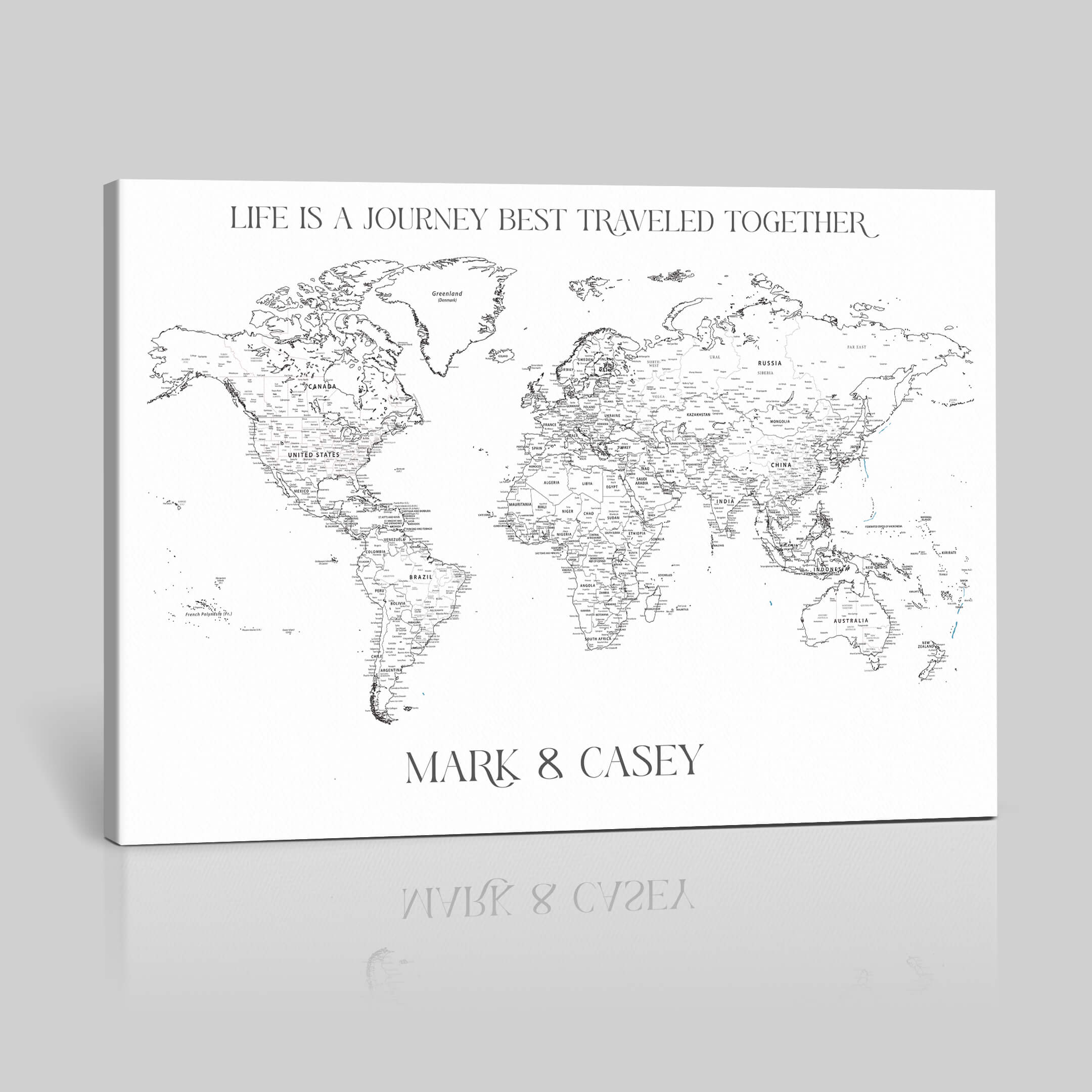 '-Framed Personalized World Map Canvas Custom Push Pin Travel Tracker Gift - H42