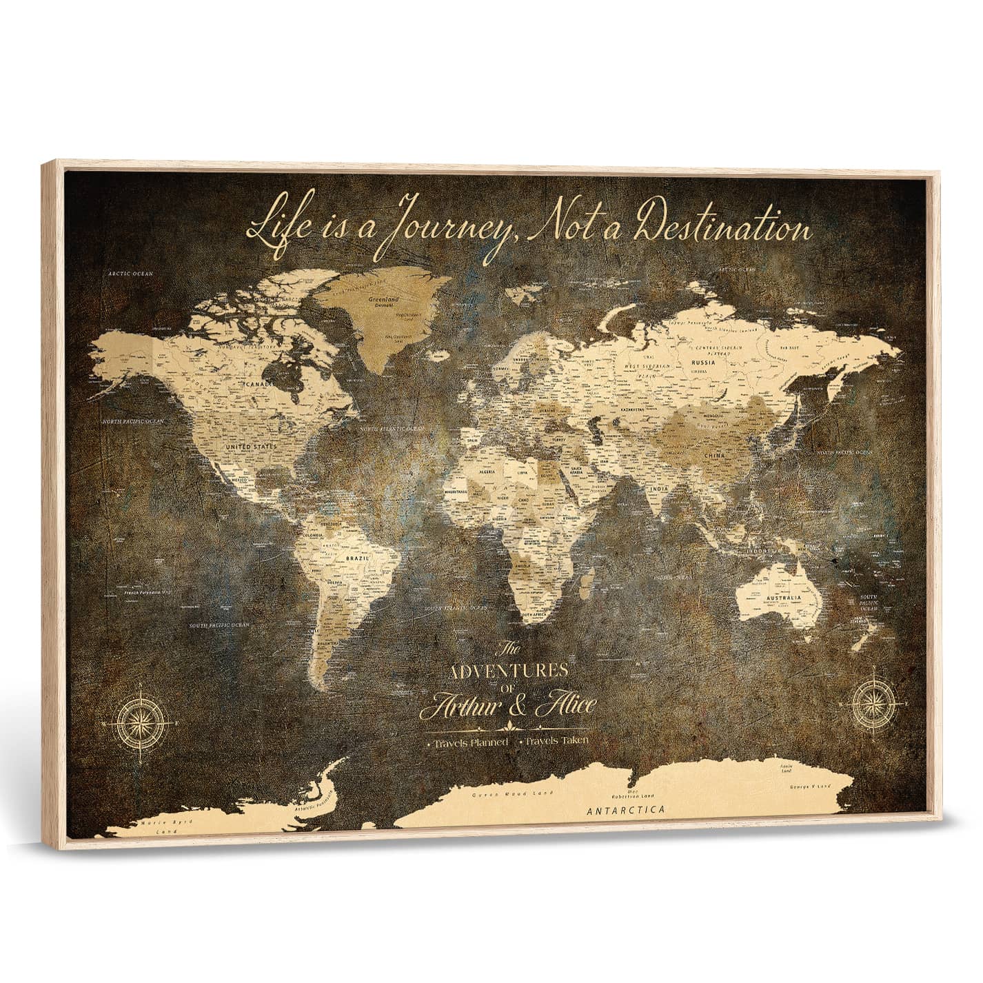 '-Personalized Push Pin World Map – Custom Framed Canvas Wall Art for Travel Memories, Couples, Anniversaries, and Adventure Gifts - H1
