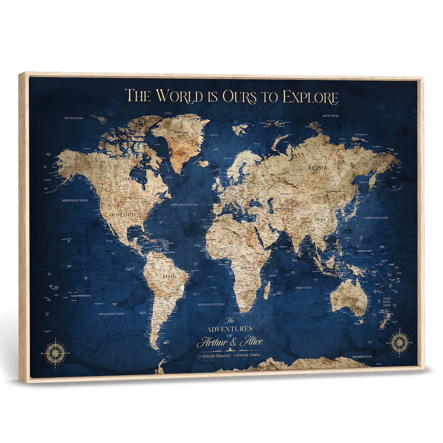 H2-Detailed-Custom Push Pin World Map Personalized Travel Tracker Canvas Gift Framed Anniversary Decor for Couples or Family Adventures - H2-1
