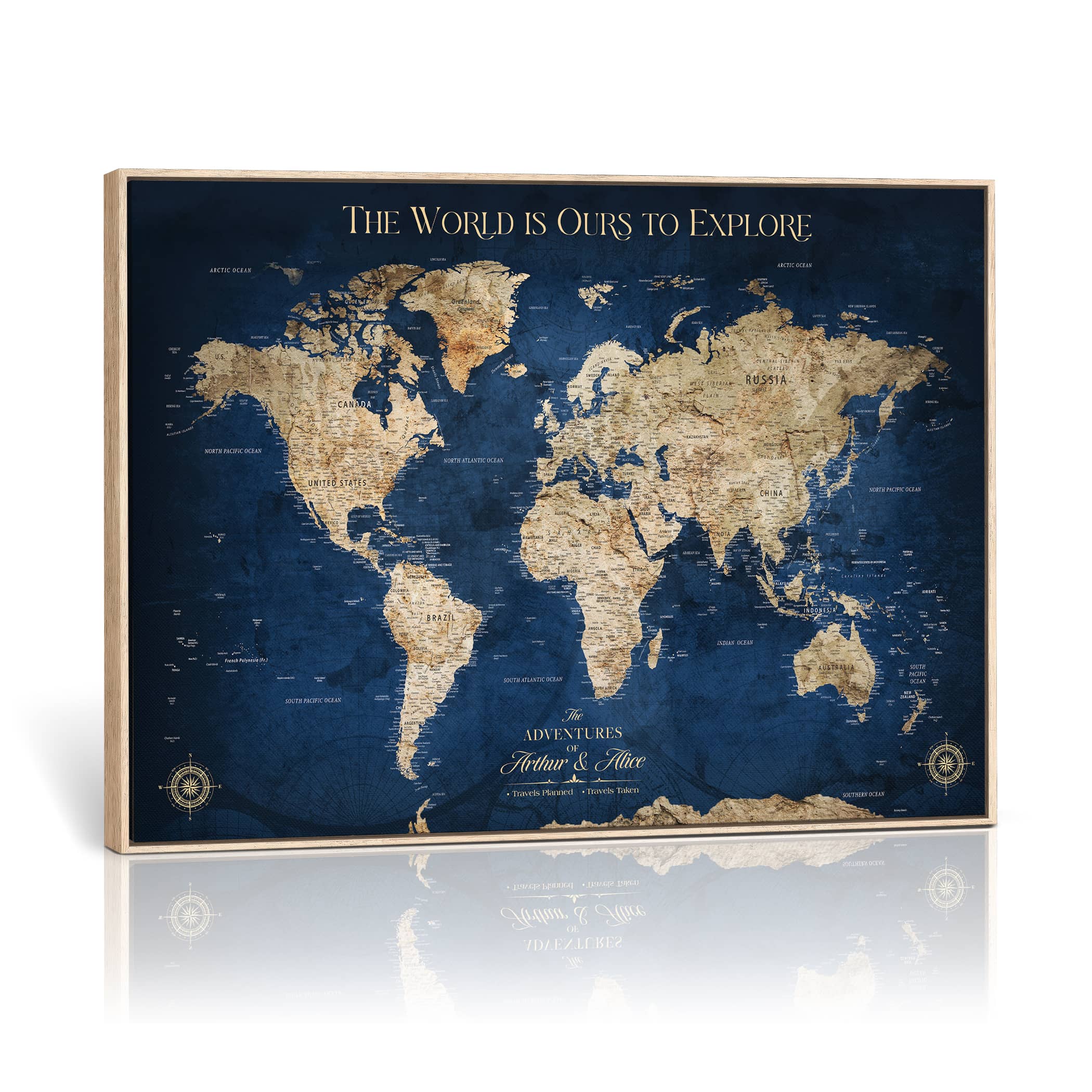 H2-Detailed-Custom Push Pin World Map Personalized Travel Tracker Canvas Gift Framed Anniversary Decor for Couples or Family Adventures - H2-1