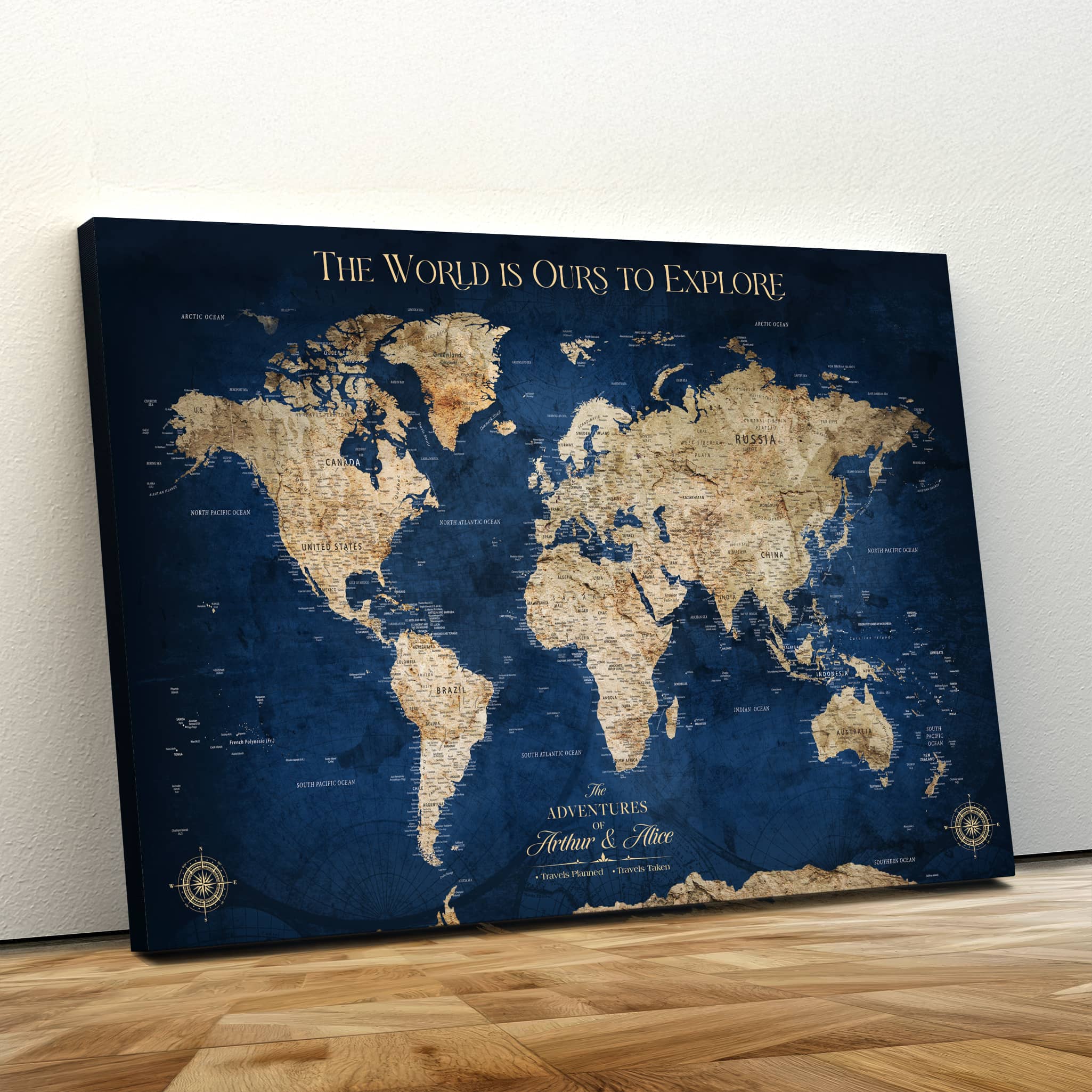H2-Detailed-Custom Push Pin World Map Personalized Travel Tracker Canvas Gift Framed Anniversary Decor for Couples or Family Adventures - H2-1