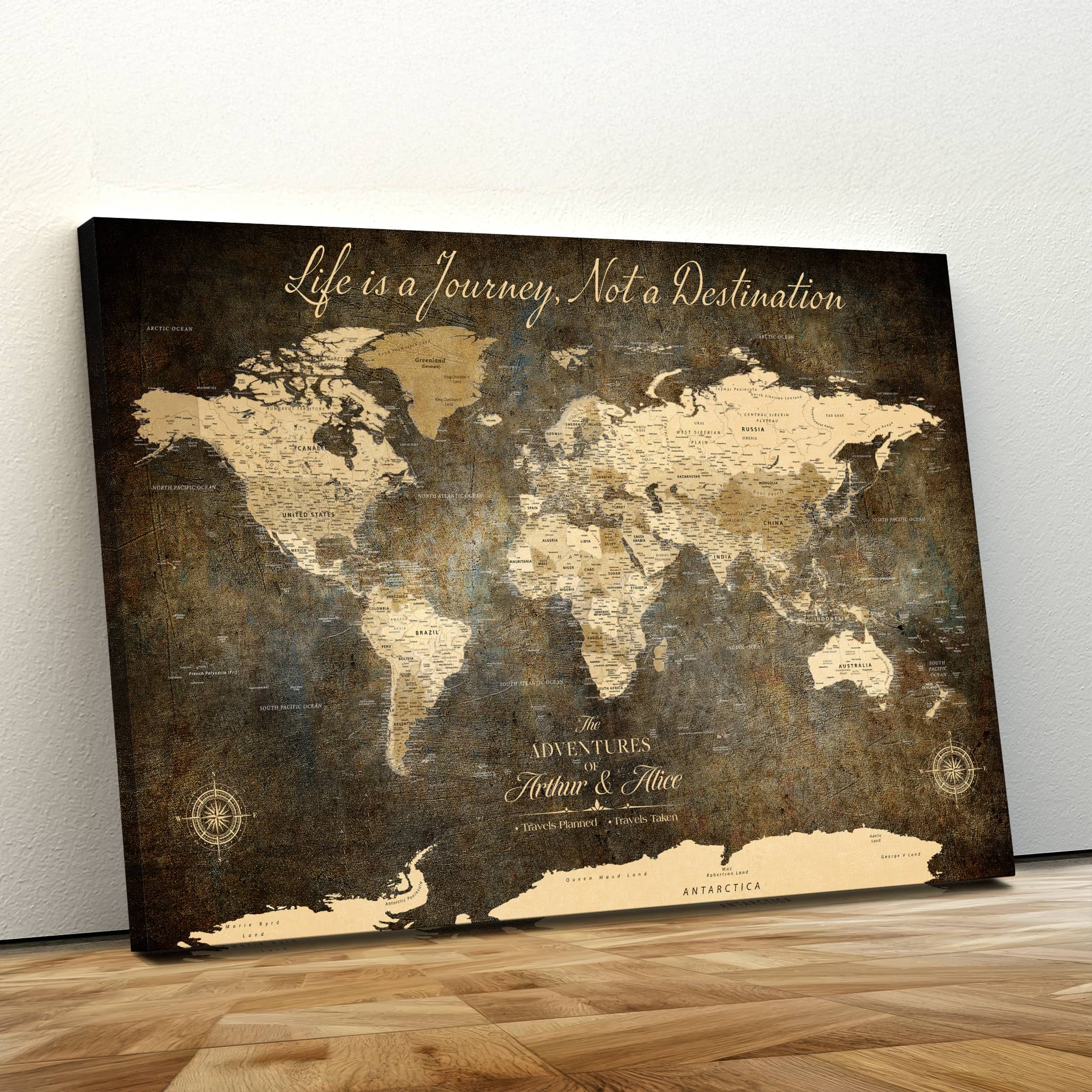 '-Personalized Push Pin World Map – Custom Framed Canvas Wall Art for Travel Memories, Couples, Anniversaries, and Adventure Gifts - H1