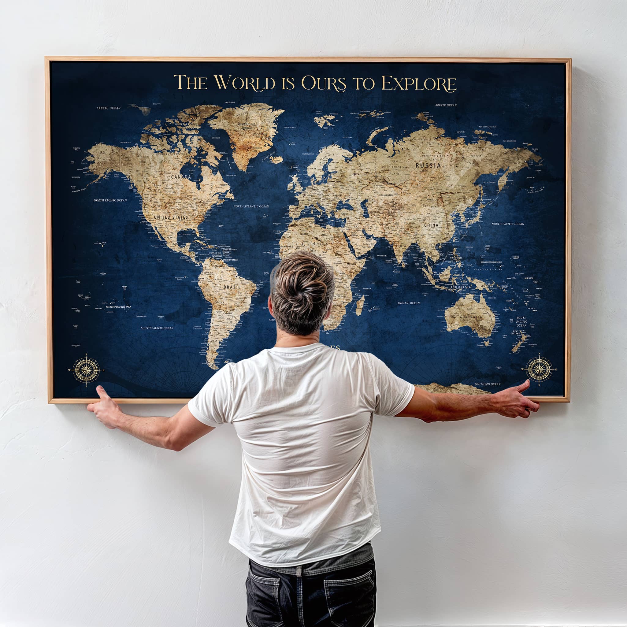 H2-Detailed-Custom Push Pin World Map Personalized Travel Tracker Canvas Gift Framed Anniversary Decor for Couples or Family Adventures - H2-1