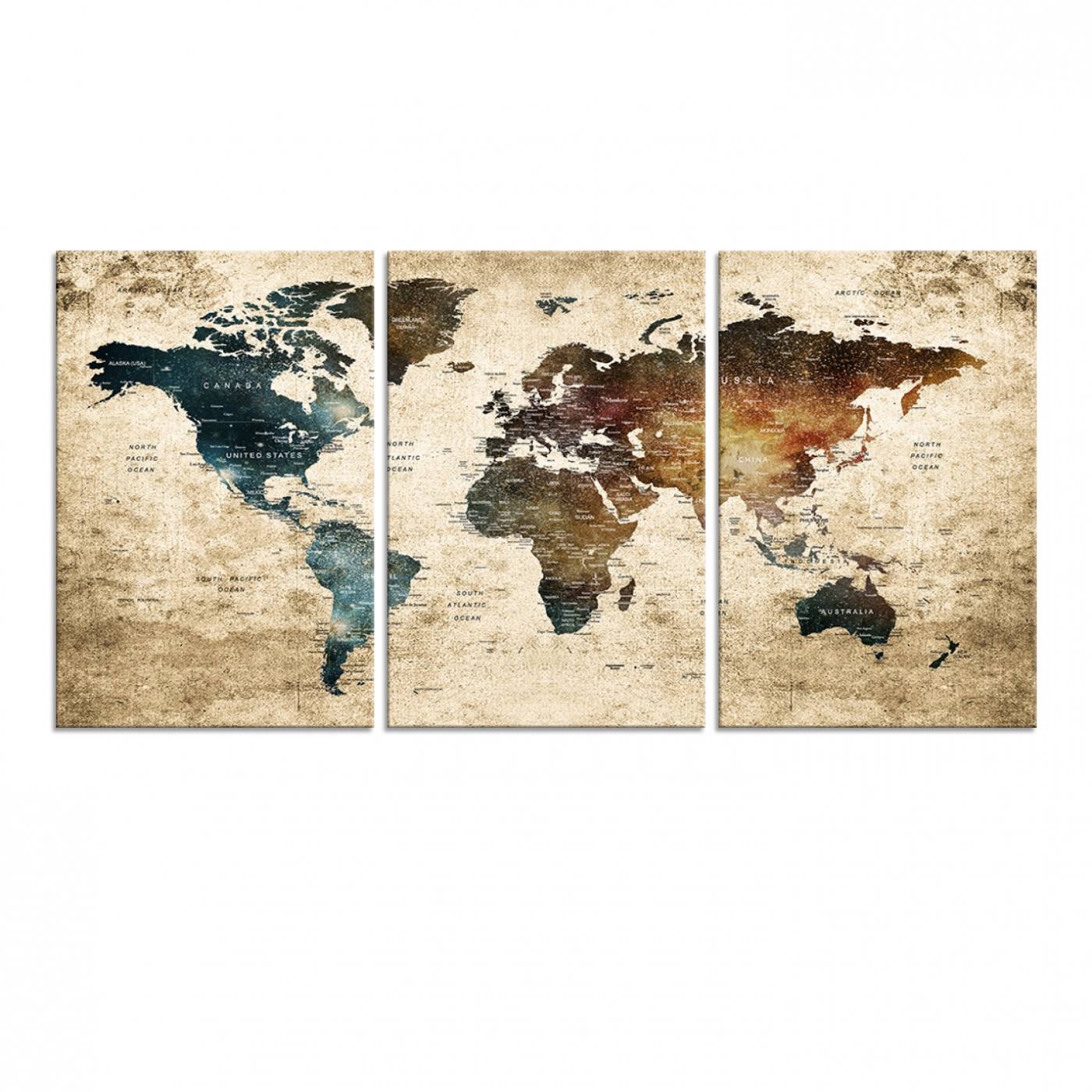 55201-MGV-CV-60X30-3P-Framed Travel Wall Art Print - Grunge World Map Travel Canvas for Study, Office, or Living Room
