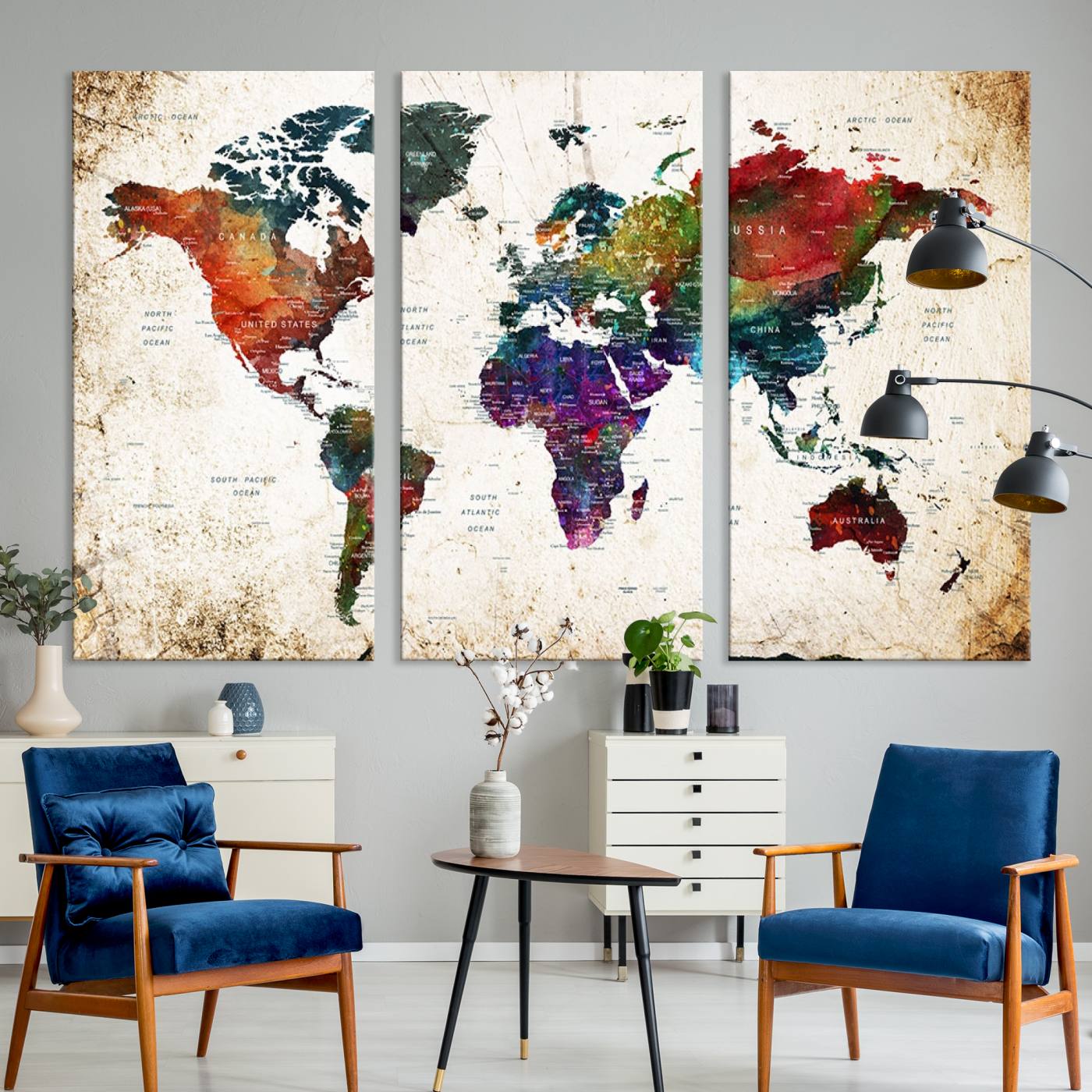 38650-MGV-CV-36X24-Framed World Map Wall Art - Elegant World Map Canvas Print for Sophisticated Home and Office