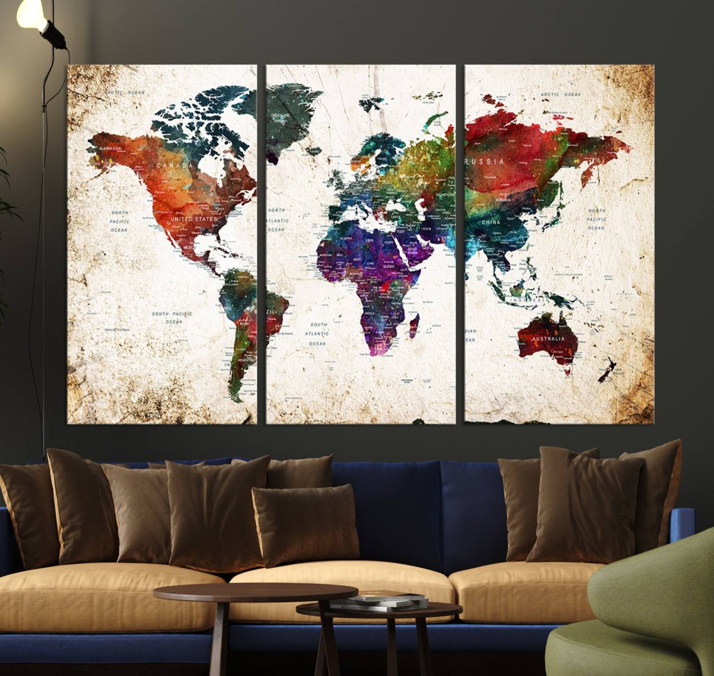 38650-MGV-CV-36X24-Framed World Map Wall Art - Elegant World Map Canvas Print for Sophisticated Home and Office