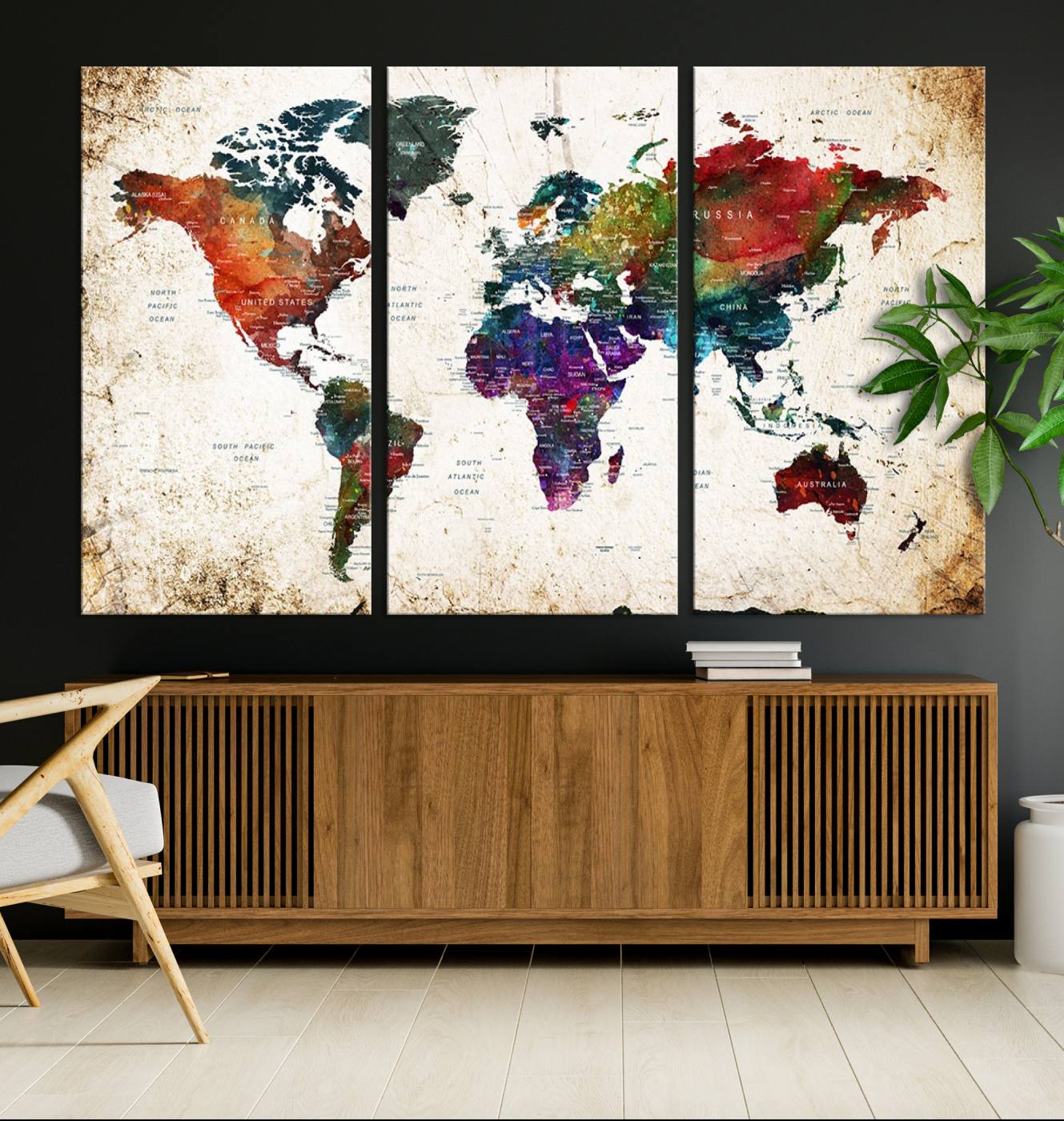 38650-MGV-CV-36X24-Framed World Map Wall Art - Elegant World Map Canvas Print for Sophisticated Home and Office