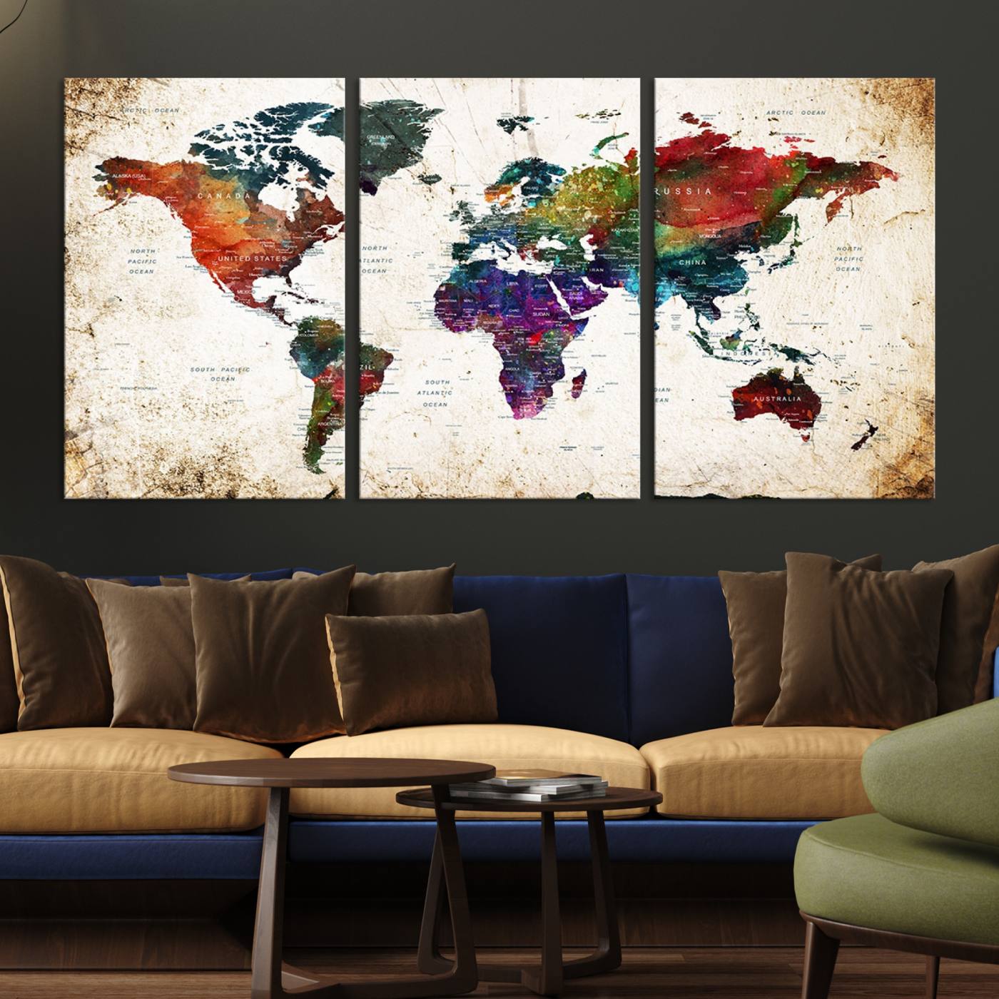 38650-MGV-CV-36X24-Framed World Map Wall Art - Elegant World Map Canvas Print for Sophisticated Home and Office