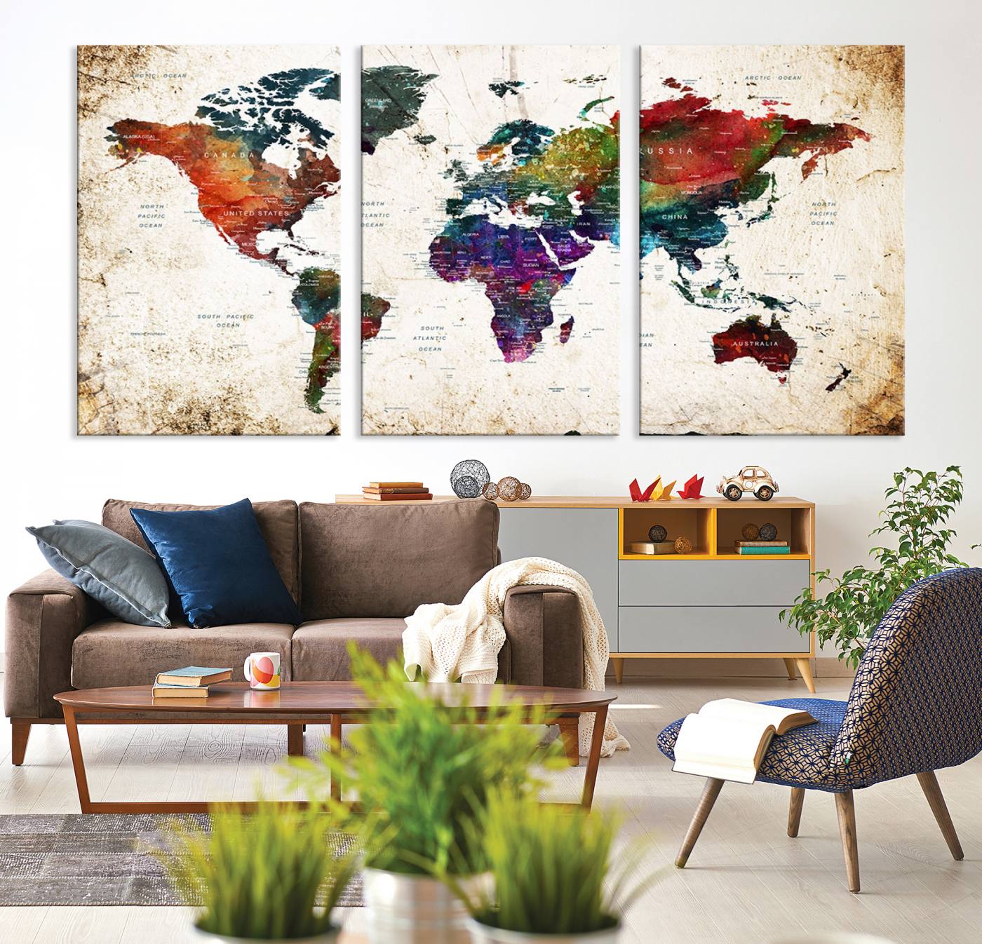 38650-MGV-CV-36X24-Framed World Map Wall Art - Elegant World Map Canvas Print for Sophisticated Home and Office