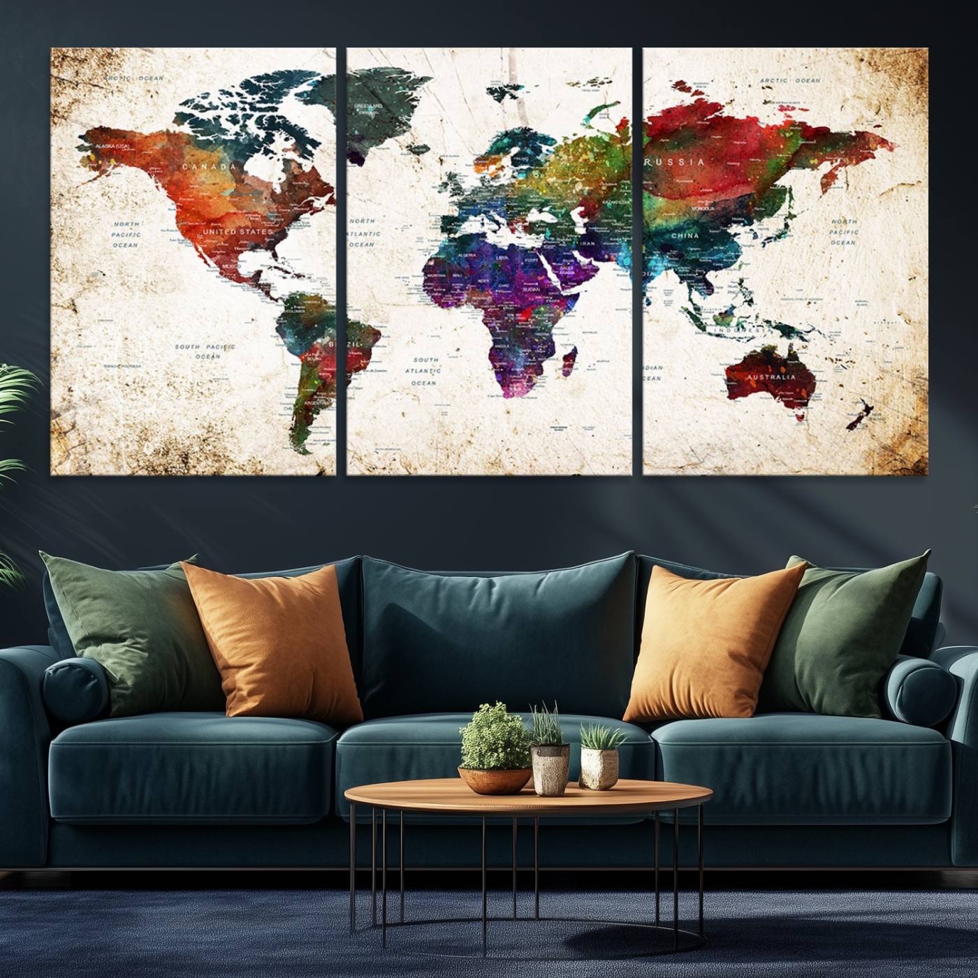 38650-MGV-CV-36X24-Framed World Map Wall Art - Elegant World Map Canvas Print for Sophisticated Home and Office