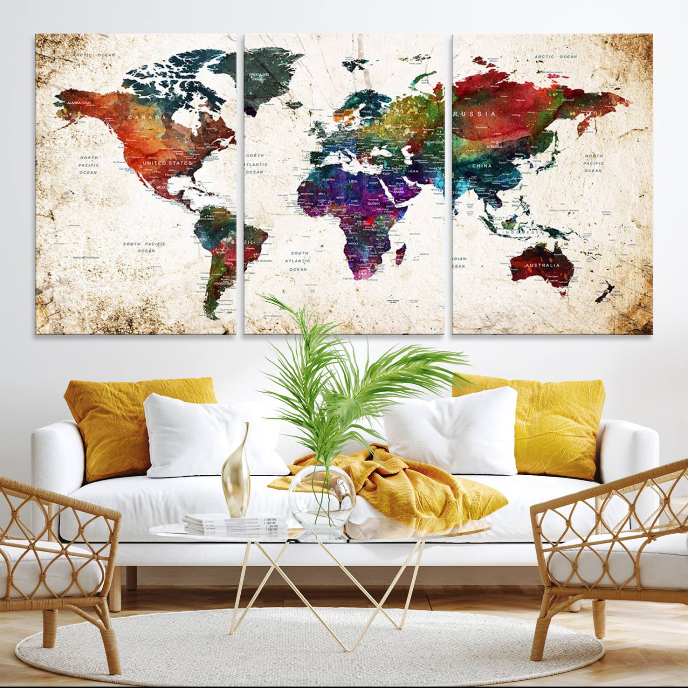 38650-MGV-CV-36X24-Framed World Map Wall Art - Elegant World Map Canvas Print for Sophisticated Home and Office