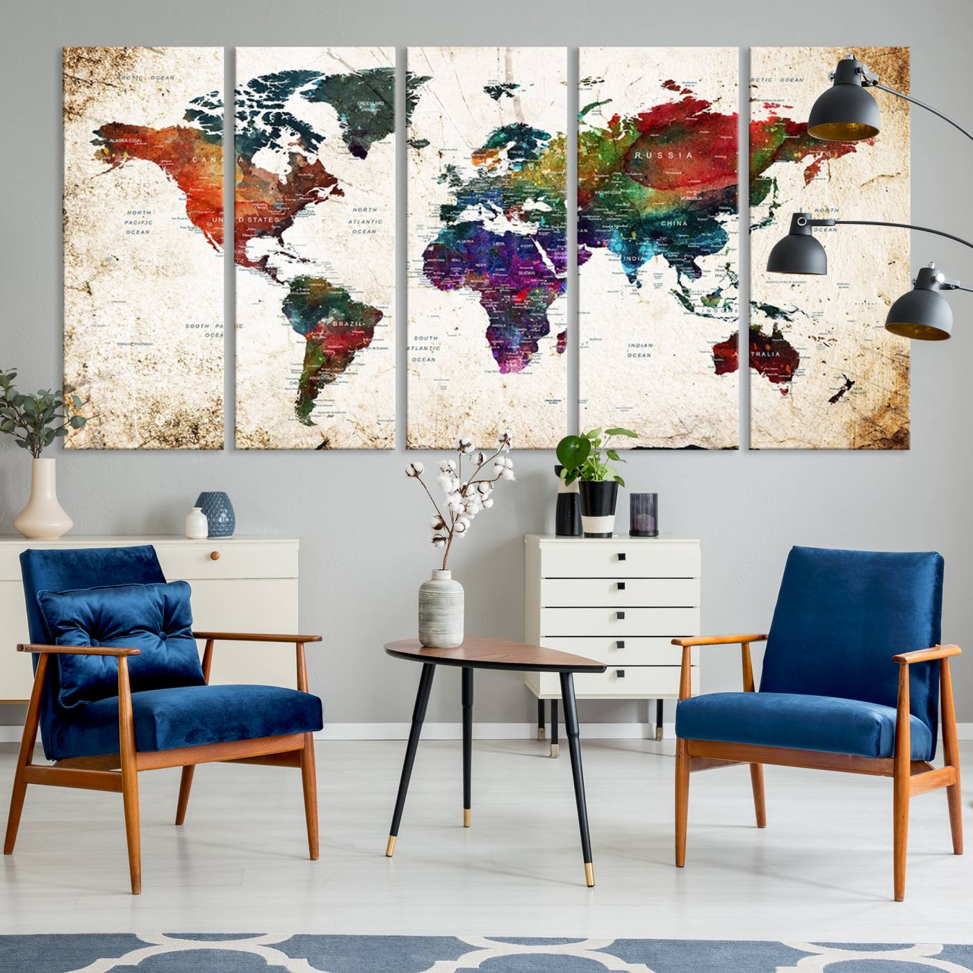 38650-MGV-CV-36X24-Framed World Map Wall Art - Elegant World Map Canvas Print for Sophisticated Home and Office