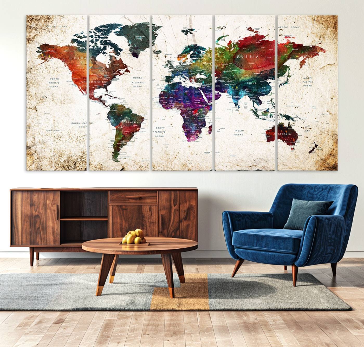 38650-MGV-CV-36X24-Framed World Map Wall Art - Elegant World Map Canvas Print for Sophisticated Home and Office