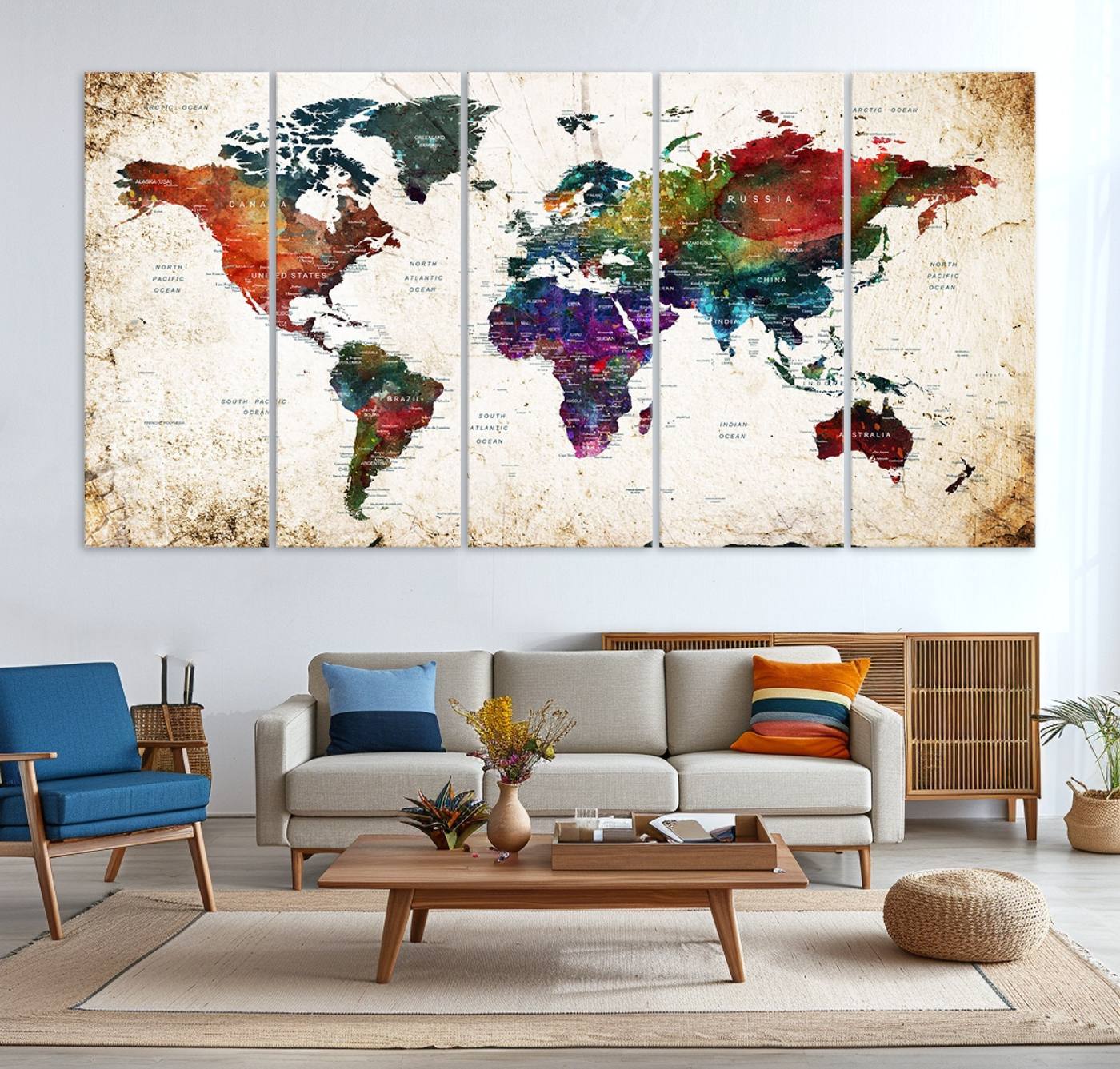 38650-MGV-CV-36X24-Framed World Map Wall Art - Elegant World Map Canvas Print for Sophisticated Home and Office