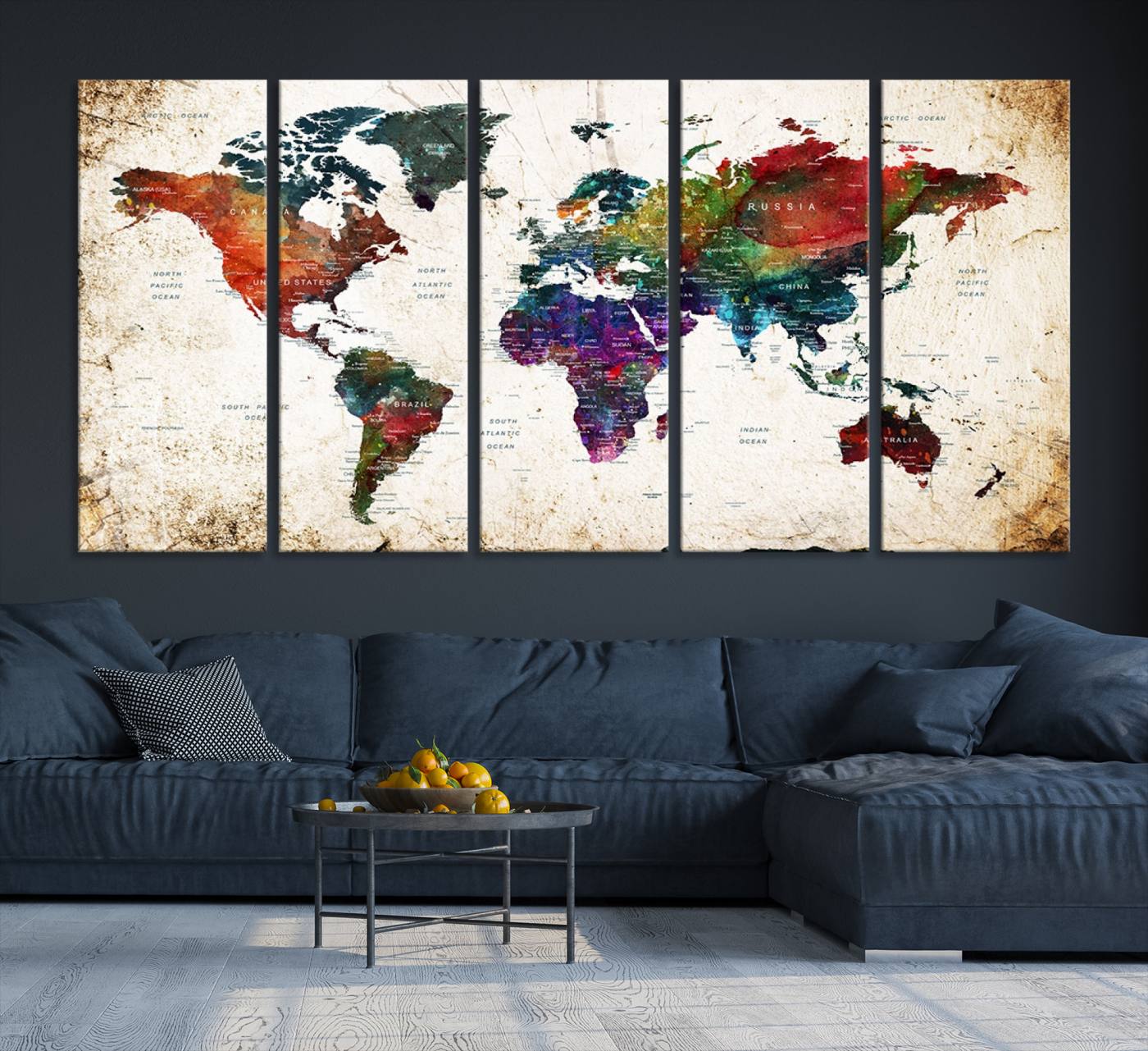38650-MGV-CV-36X24-Framed World Map Wall Art - Elegant World Map Canvas Print for Sophisticated Home and Office